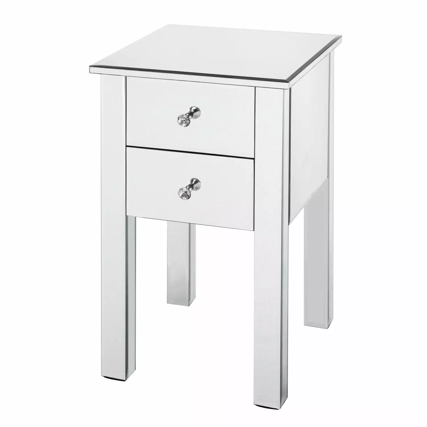 Fairnull Modern Mirrored 2-Drawers Nightstand Bedside Table Silver