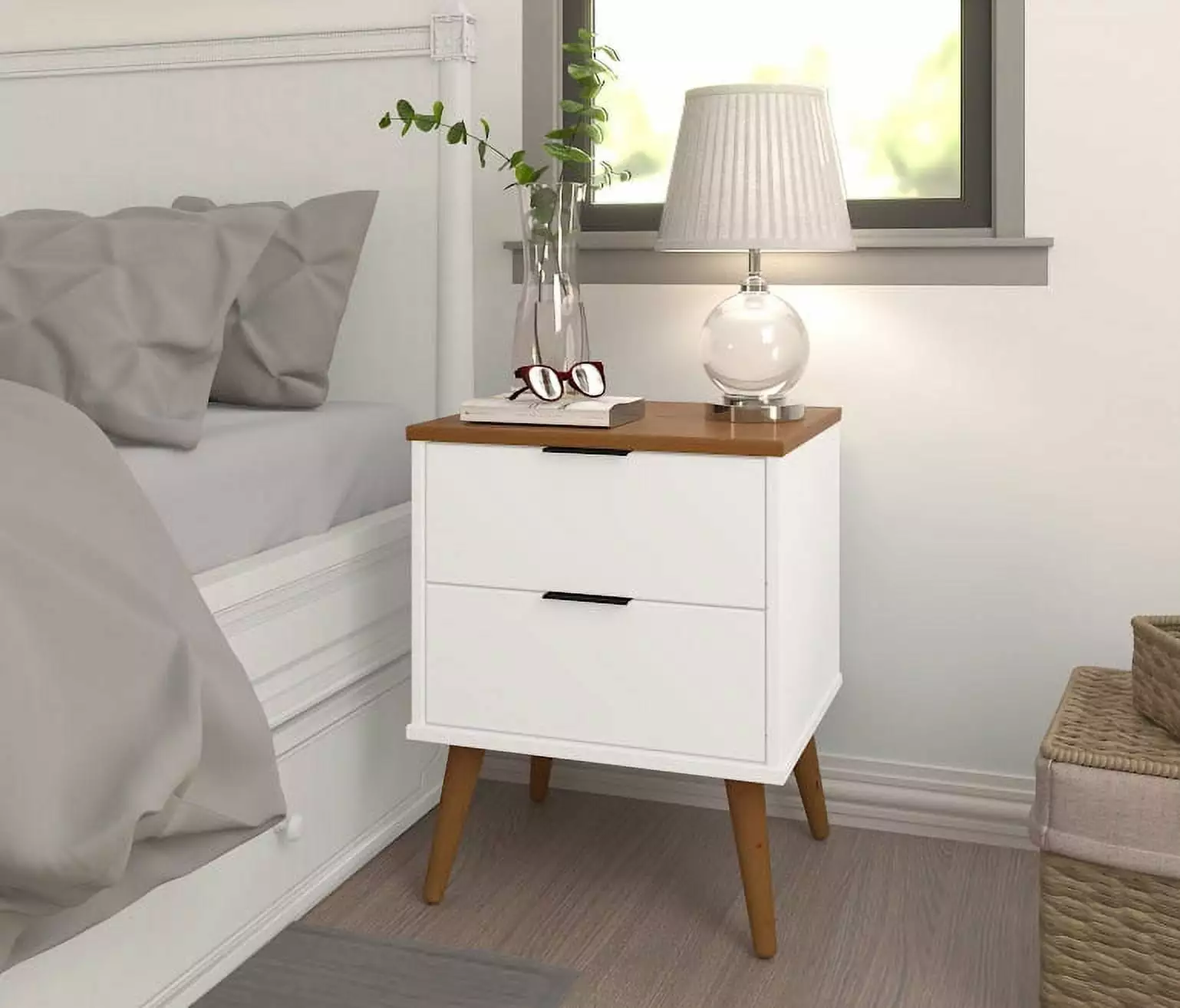 Alice Nightstand 2 Drawer Solid Wood White - Modern Bedside Table From the Tree Furniture