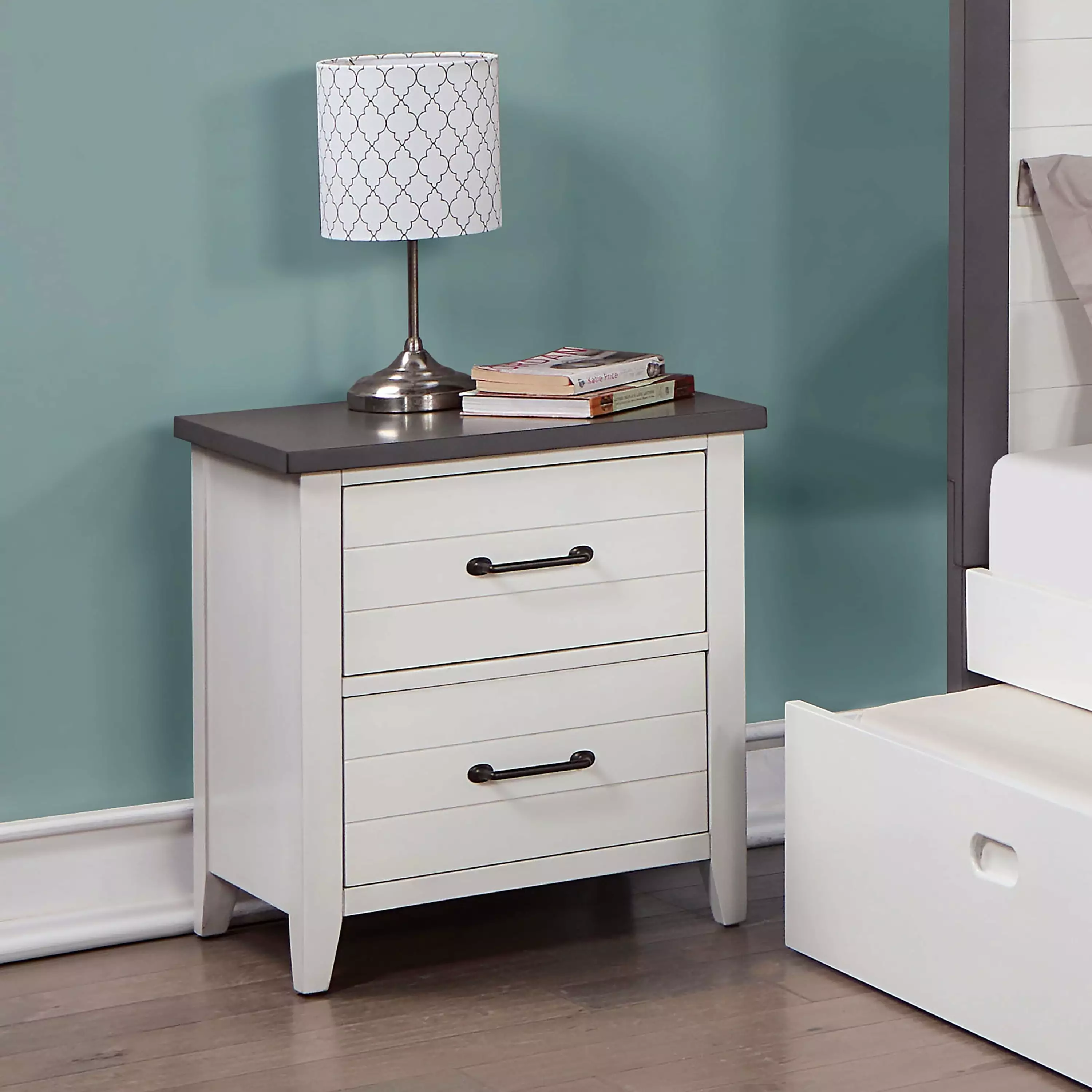 Furniture America Senet 2-Drawer Wood White Nightstand Bedroom