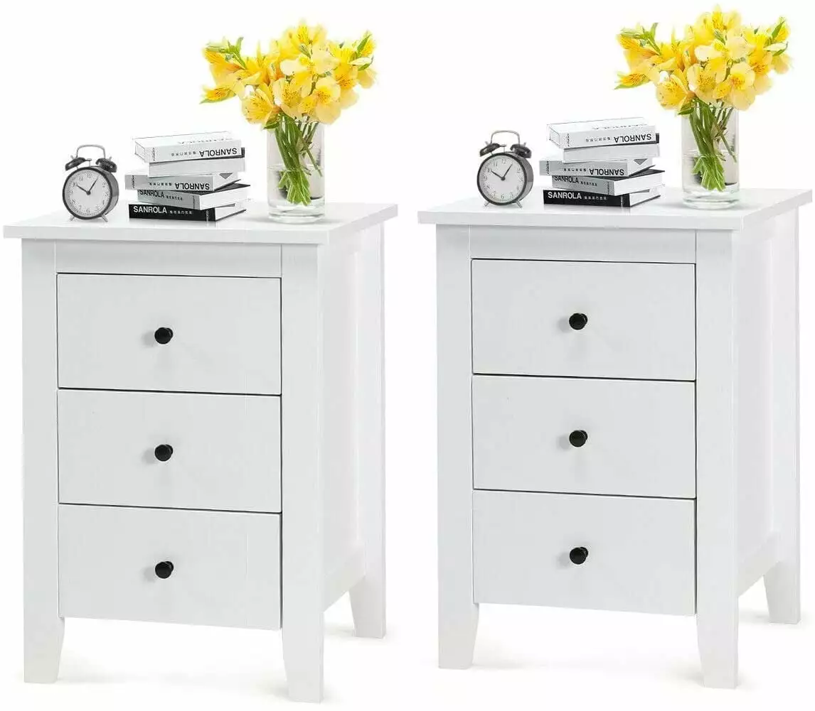 Giantex Nightstand 3 Drawers - Wooden Side Table Bedroom Storage