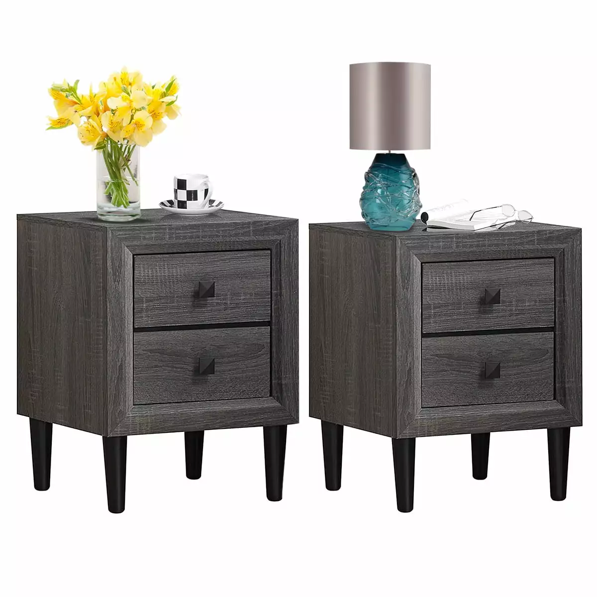 Giantex Wood Nightstands 2 Drawers Multipurpose Bedside Table