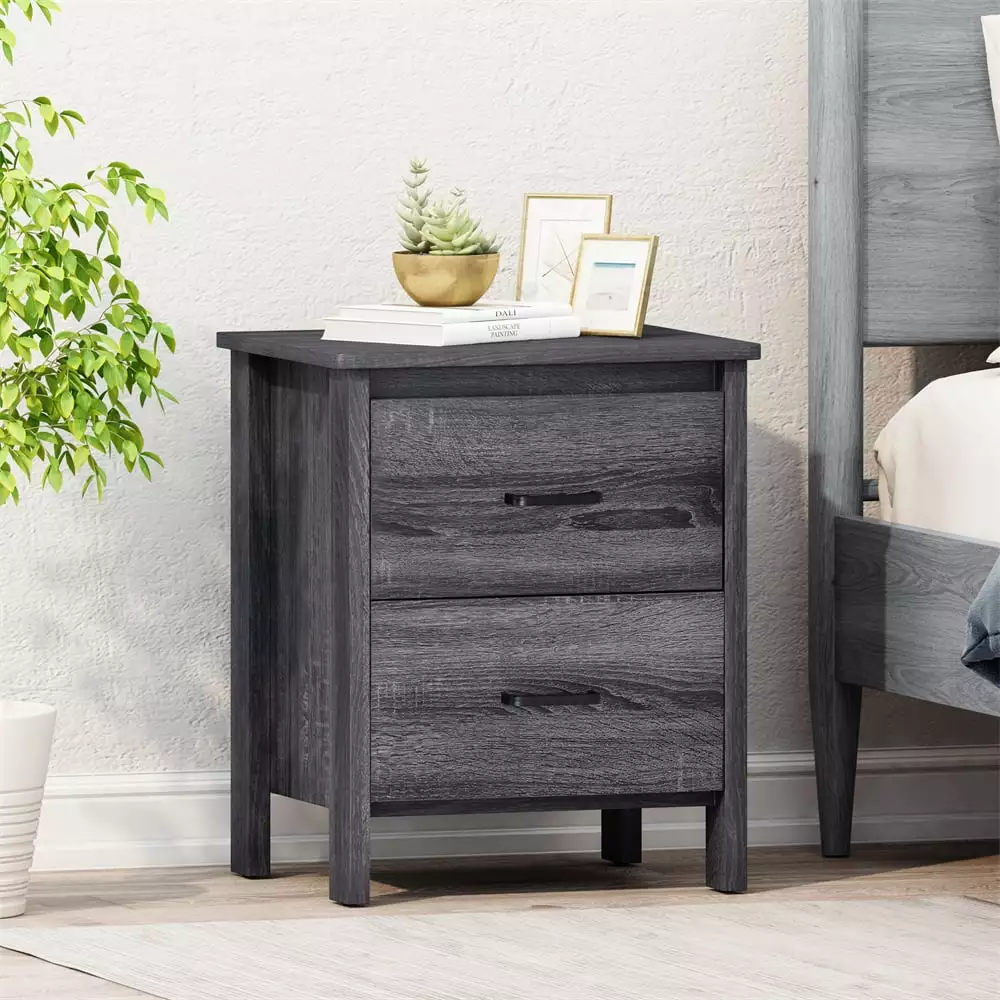 Traditional Nightstand Side Table 2 Drawers Wood Bedside Table Chest Living Room Bedroom Storage HOMIQUEEN