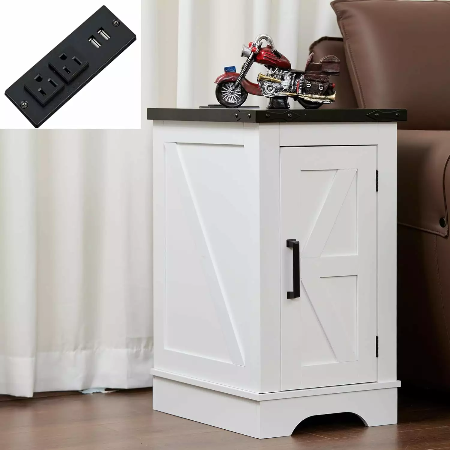 JINSEED Nightstand Charging Station 2 Drawers Wood Side Table White