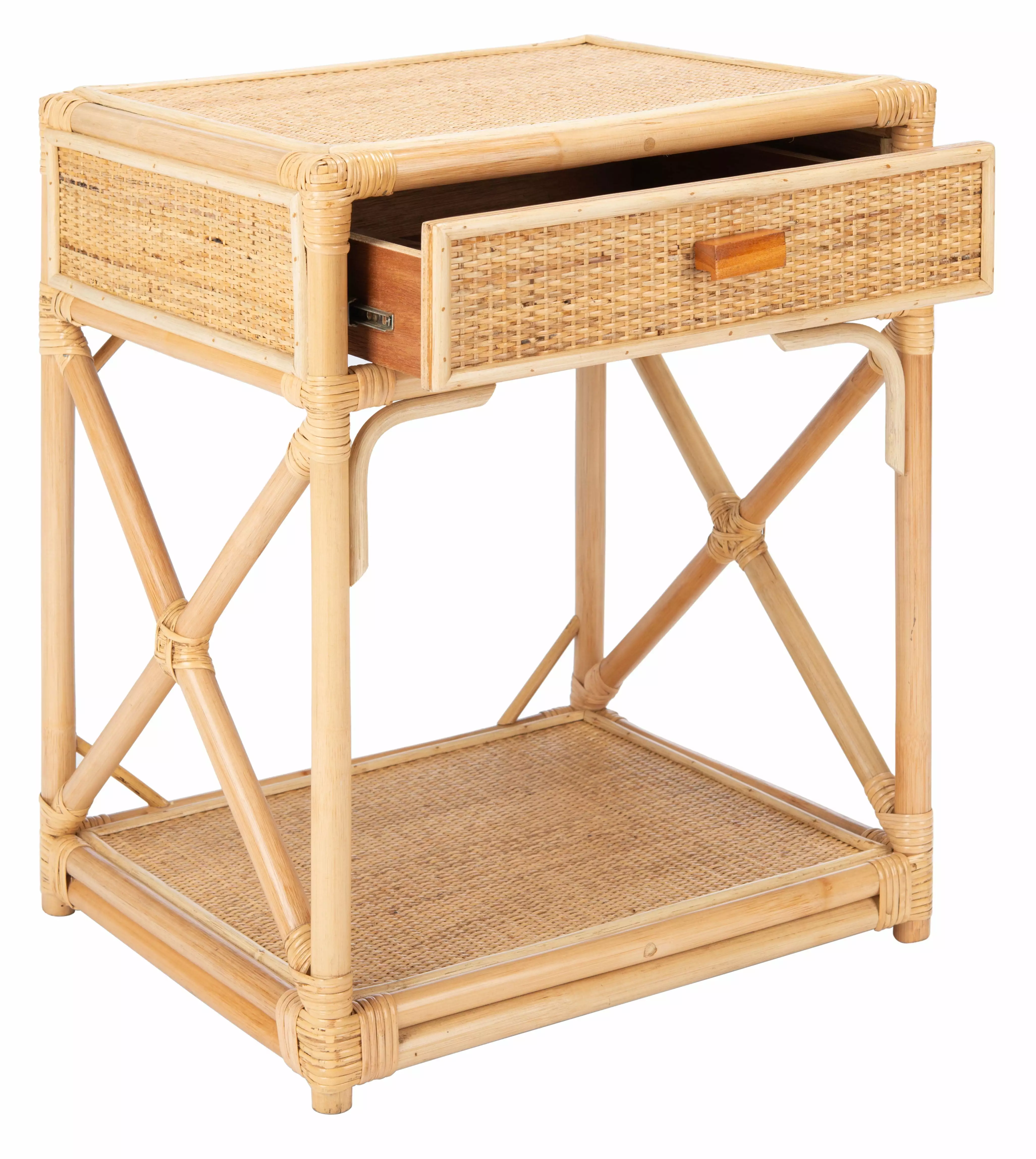 SAFAVIEH Bali Coastal 1 Drawer 1 Shelf Nightstand Natural Finish Bedroom