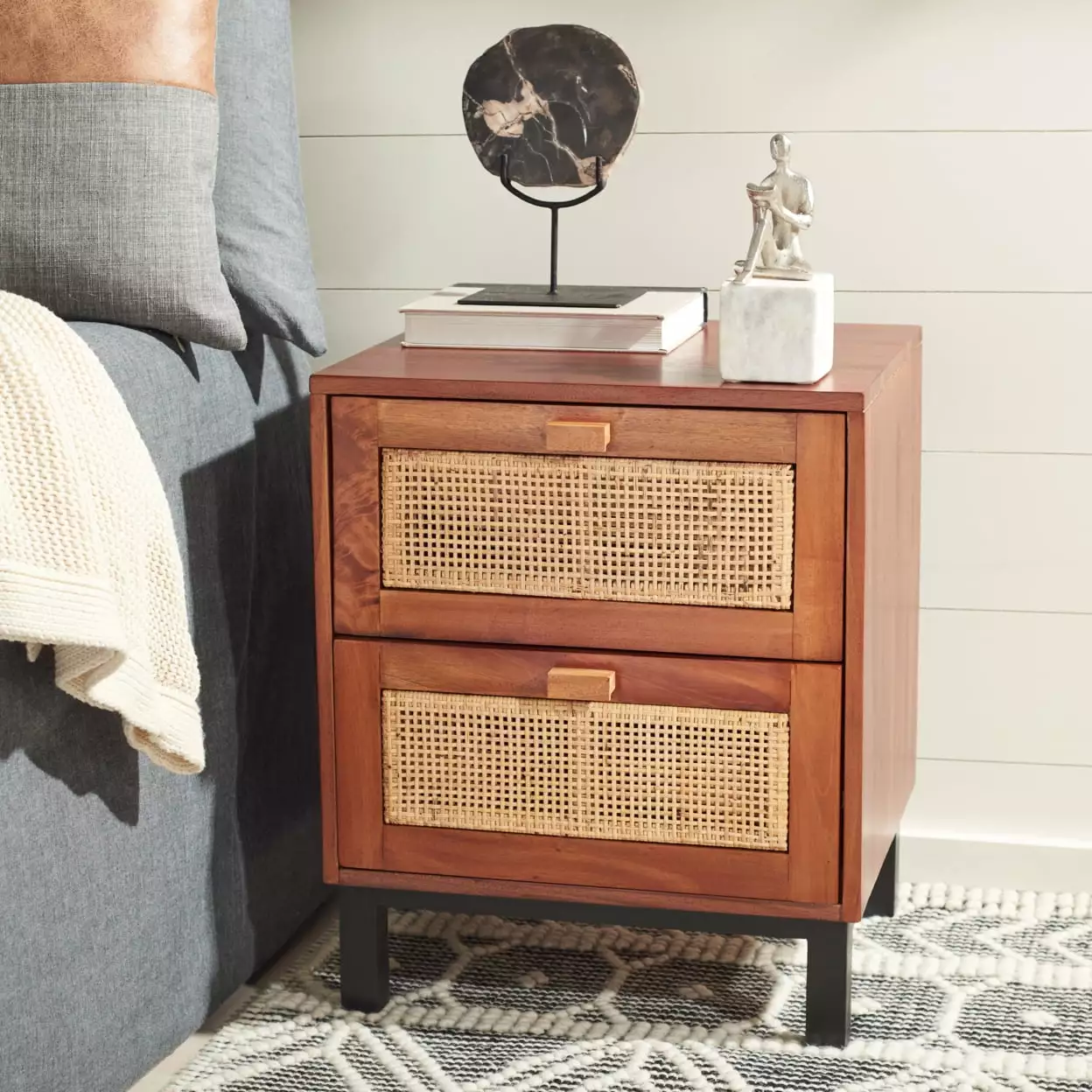 SAFAVIEH Erica 2-Drawer Nightstand Natural Black