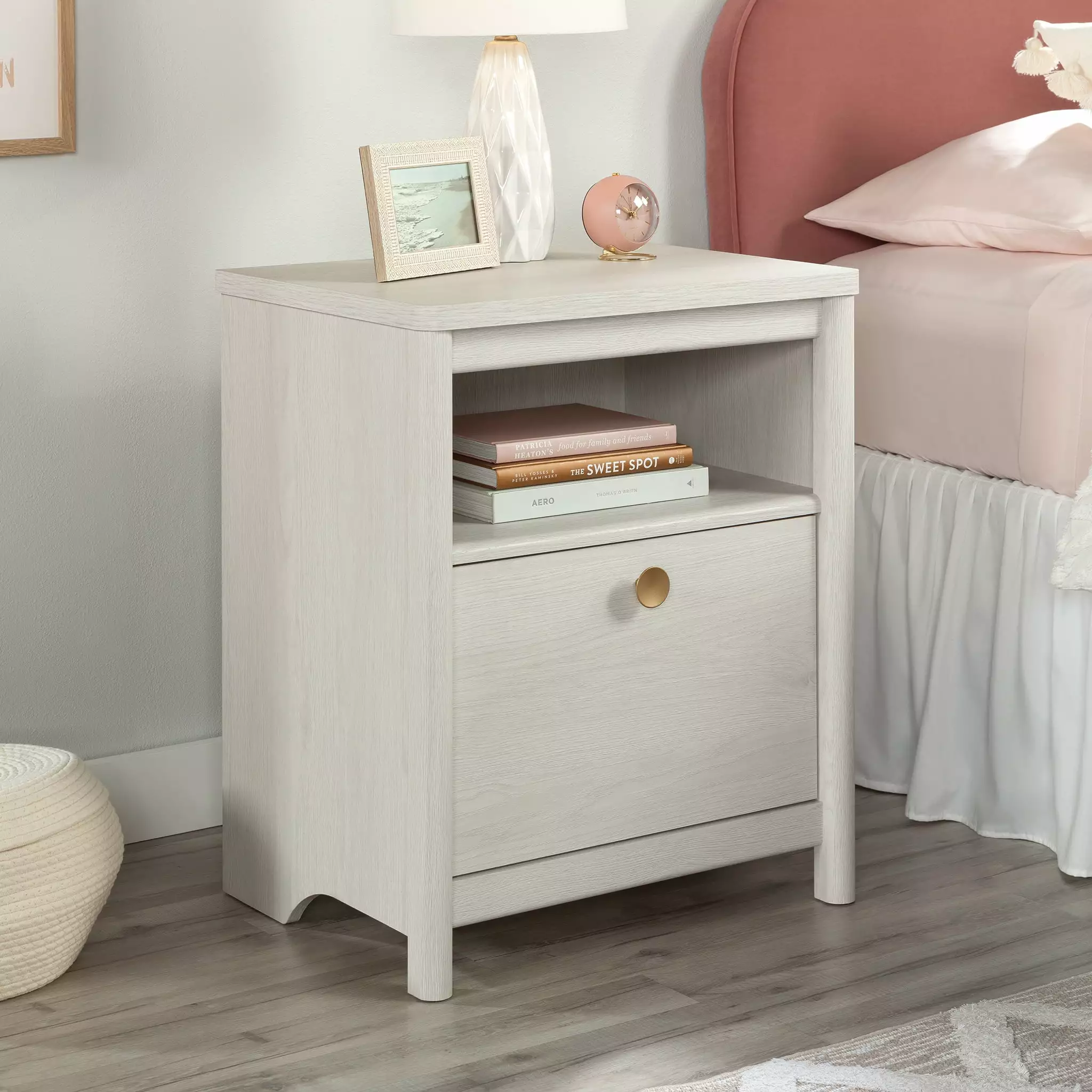 Sauder Dover Edge Nightstand Drawer Glacier Oak Finish Modern Bedside Table