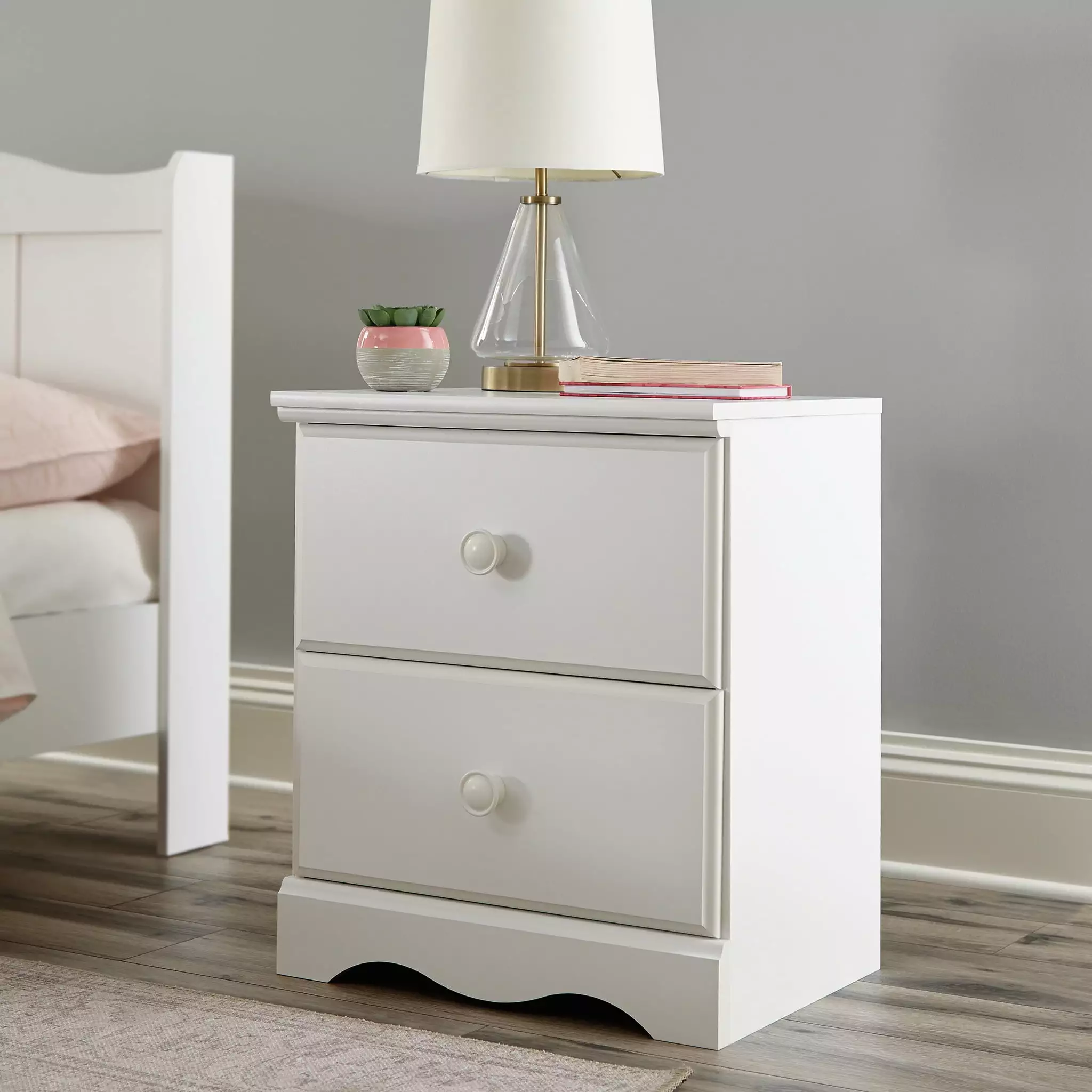 Sauder Storybook 2-Drawer Nightstand Soft White Finish Ample Storage Space