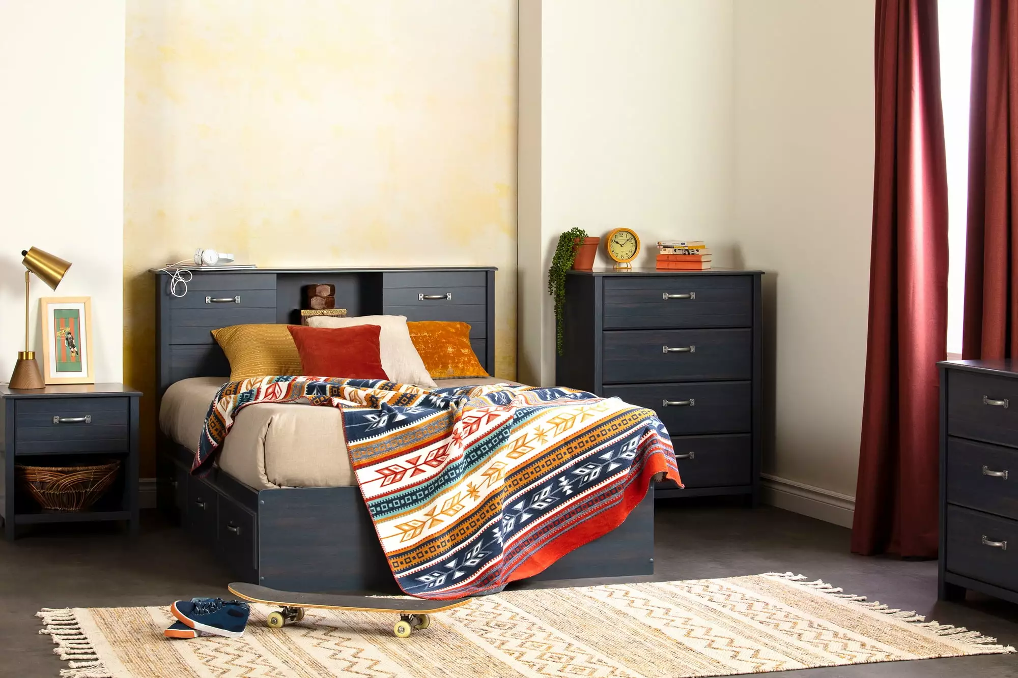 South Shore Asten Traditional 1-Drawer Nightstand Storage Blueberry