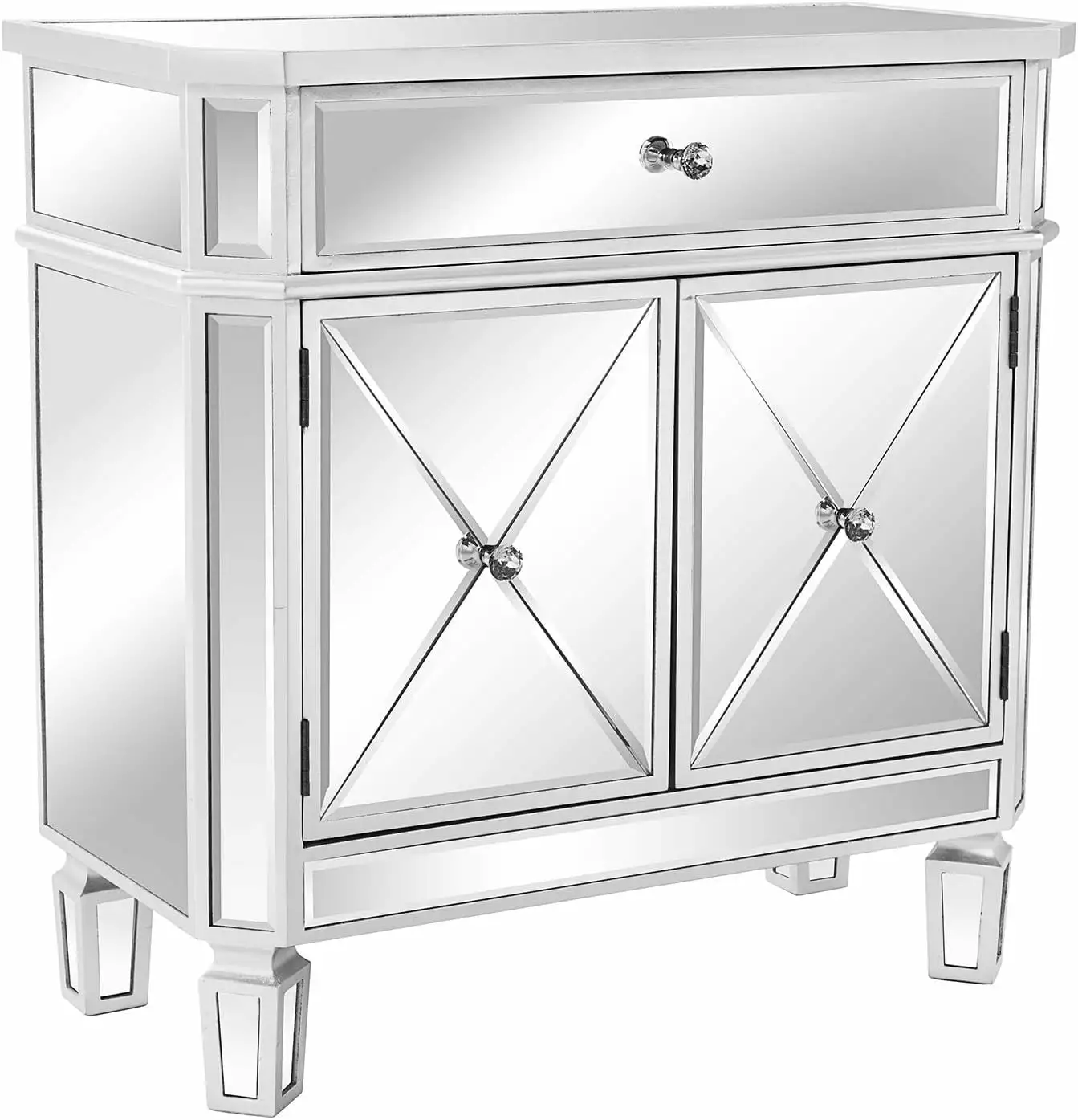 UBesGoo Mirrored Cabinet Dresser Accent Chest Nightstand Drawer and Doors 27.5x13.4x27.5in