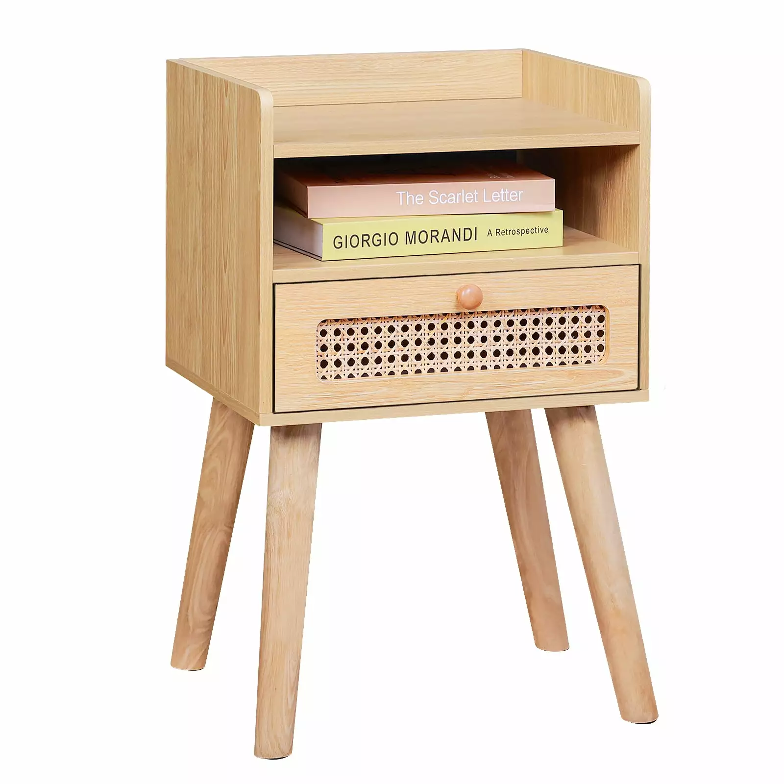 Urban Deco Nightstand Wood Drawer Storage Shelf Rectangular Bedside Table