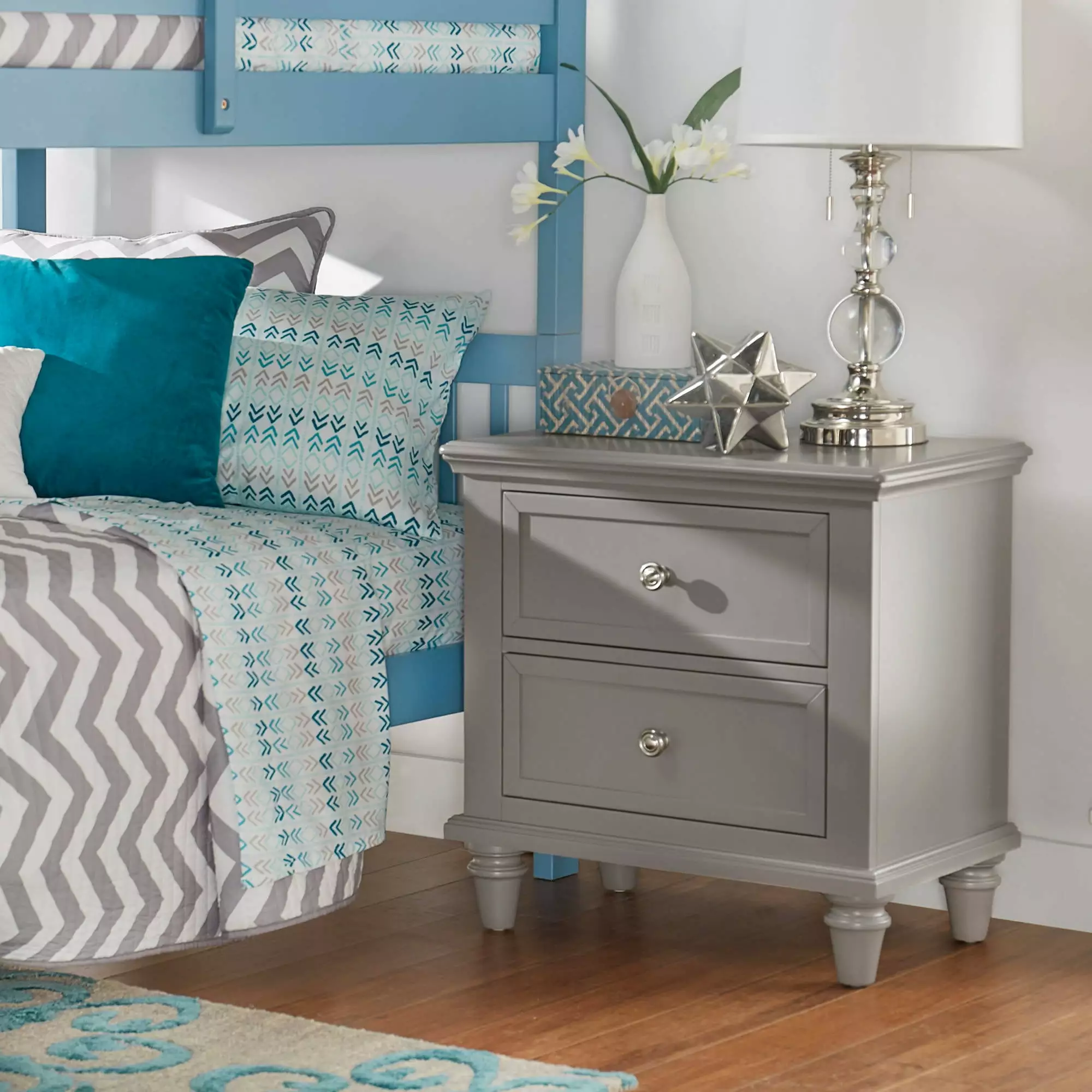 Chelsea Lane Elise 2-Drawer Nightstand End Table Frost Gray Weston Home