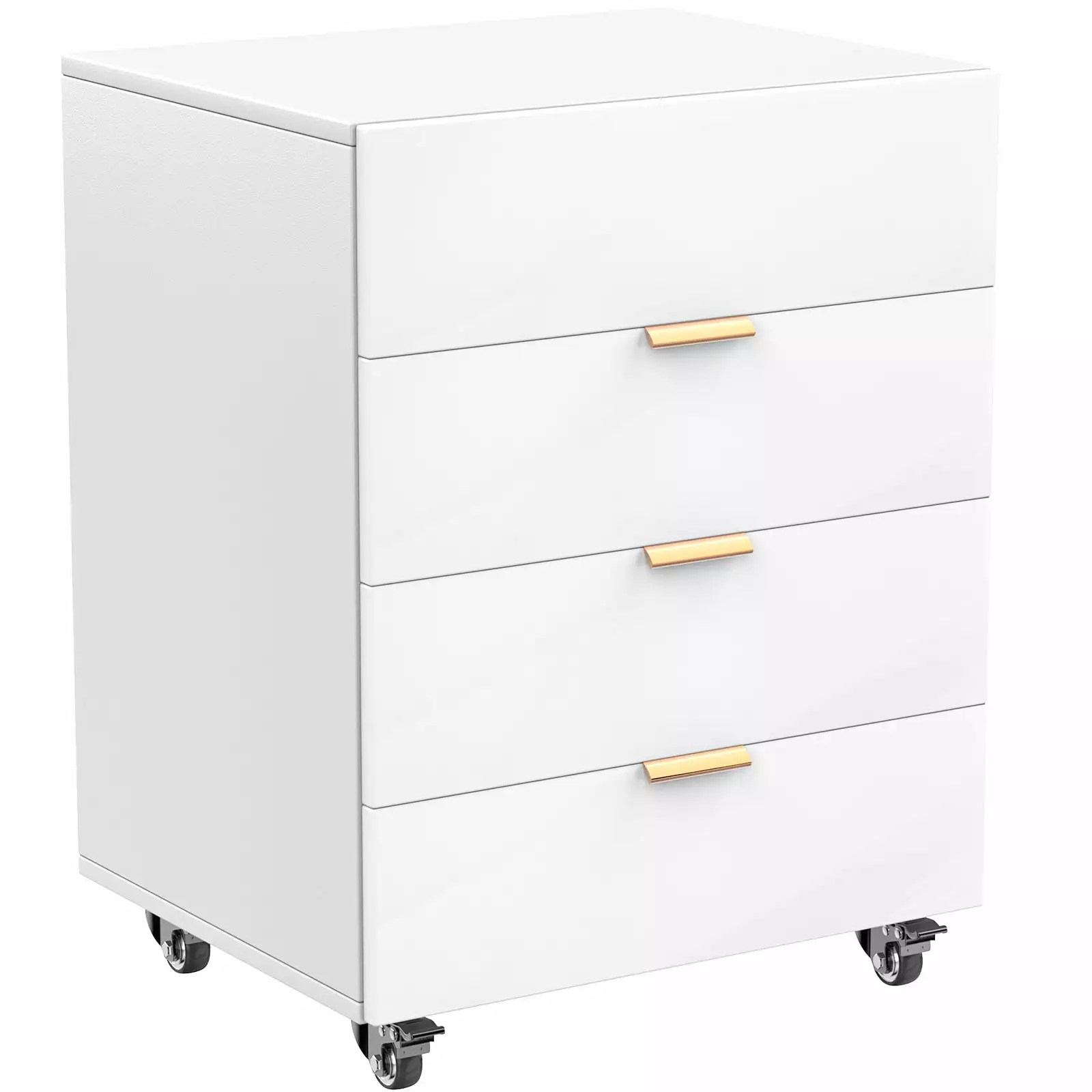 YILQQPER 4 Deep Drawers Wood Nightstand Wheels - Gloss White Finish, Easy Pull Handle