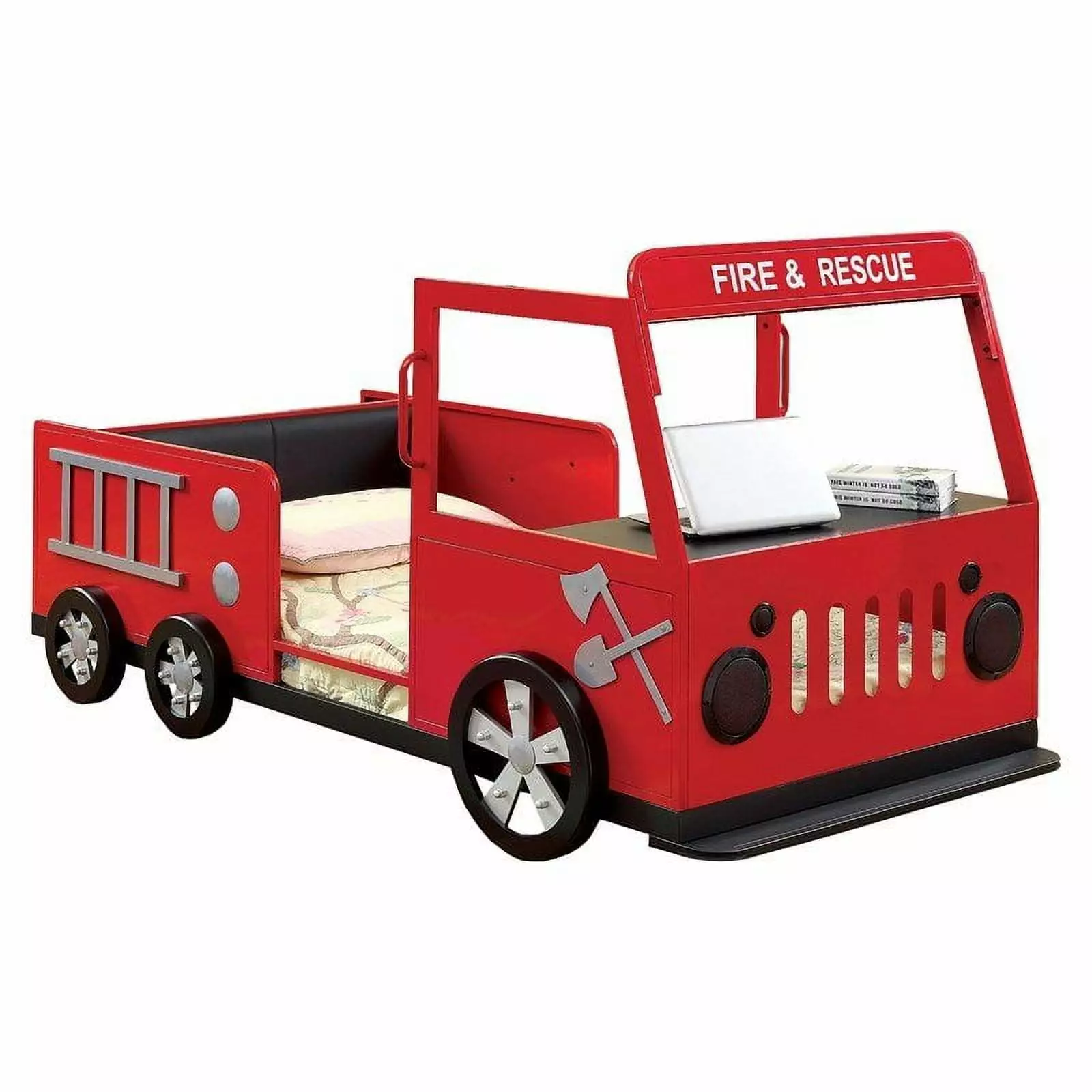 Furniture America Jennen Novelty Metal Fire Truck Twin Bed Red