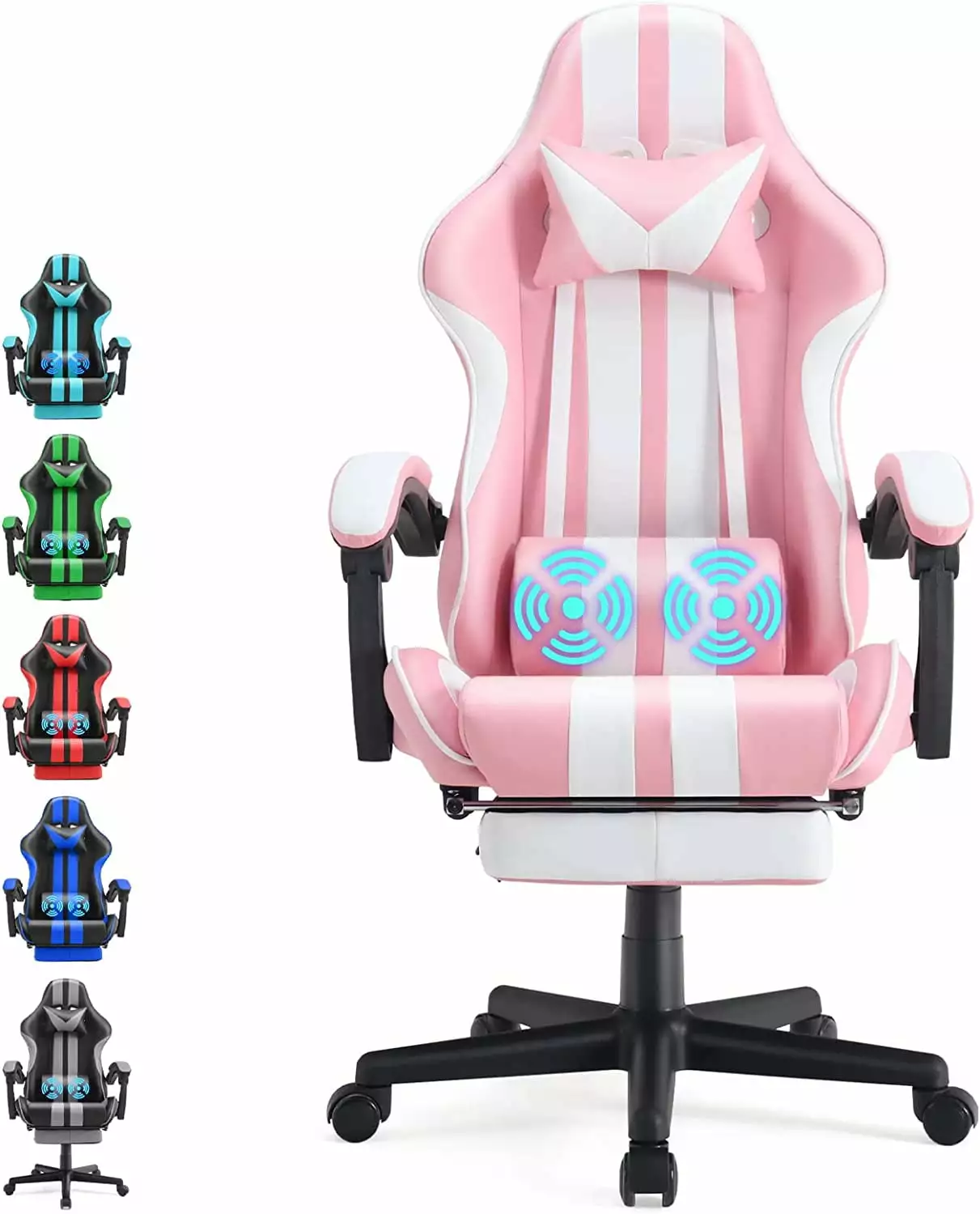 Gaming Chair Footrest Massage Gaming Chair - Pink Racing Style Computer Chair Live Streaming and Christmas Gifts LHY