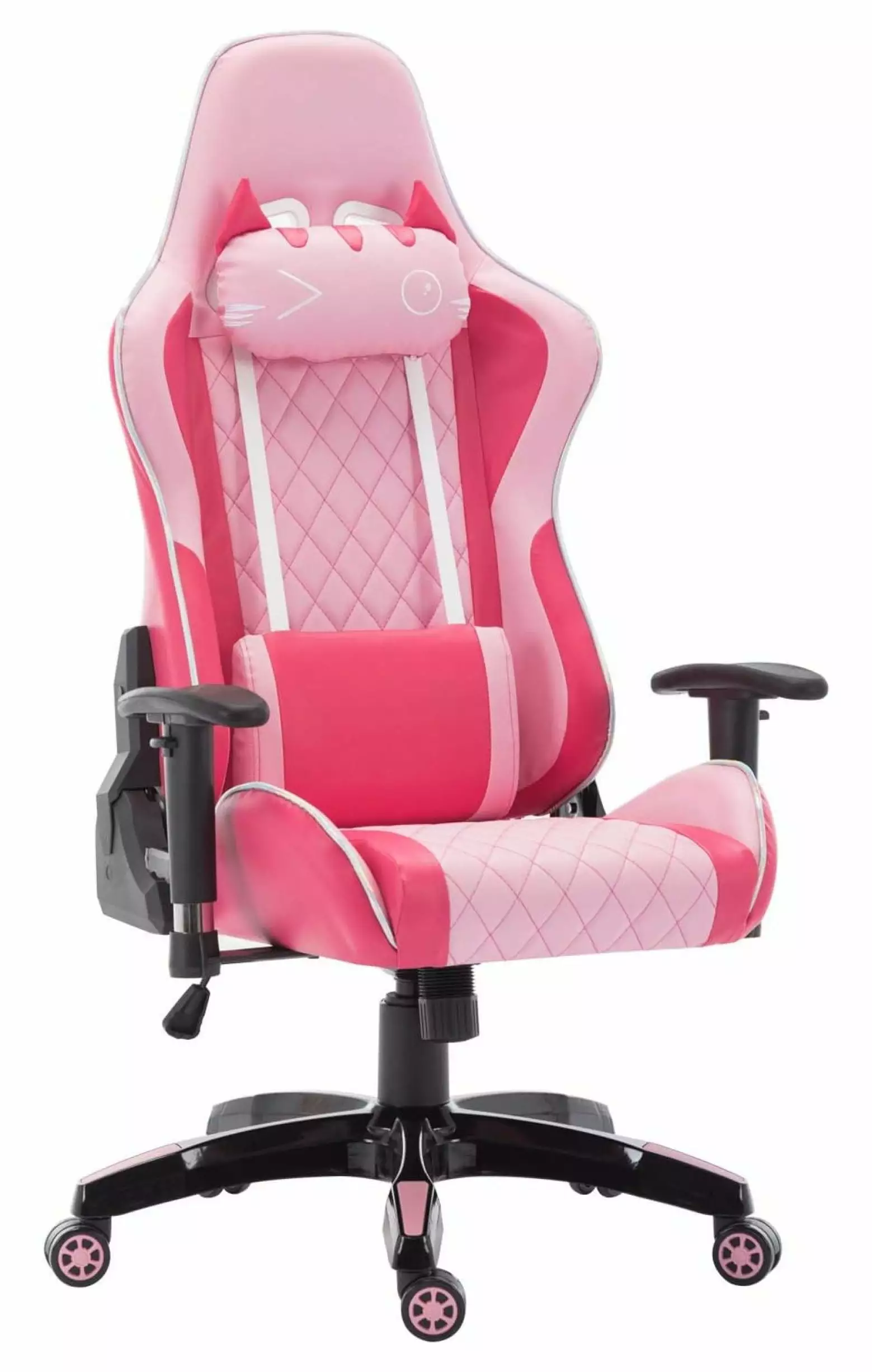Cute Gaming Chair Cat Headrest and Lumbar Pillow - Ergonomic Reclining PC Racing Game Chair Girls and Teens MiaHltTia