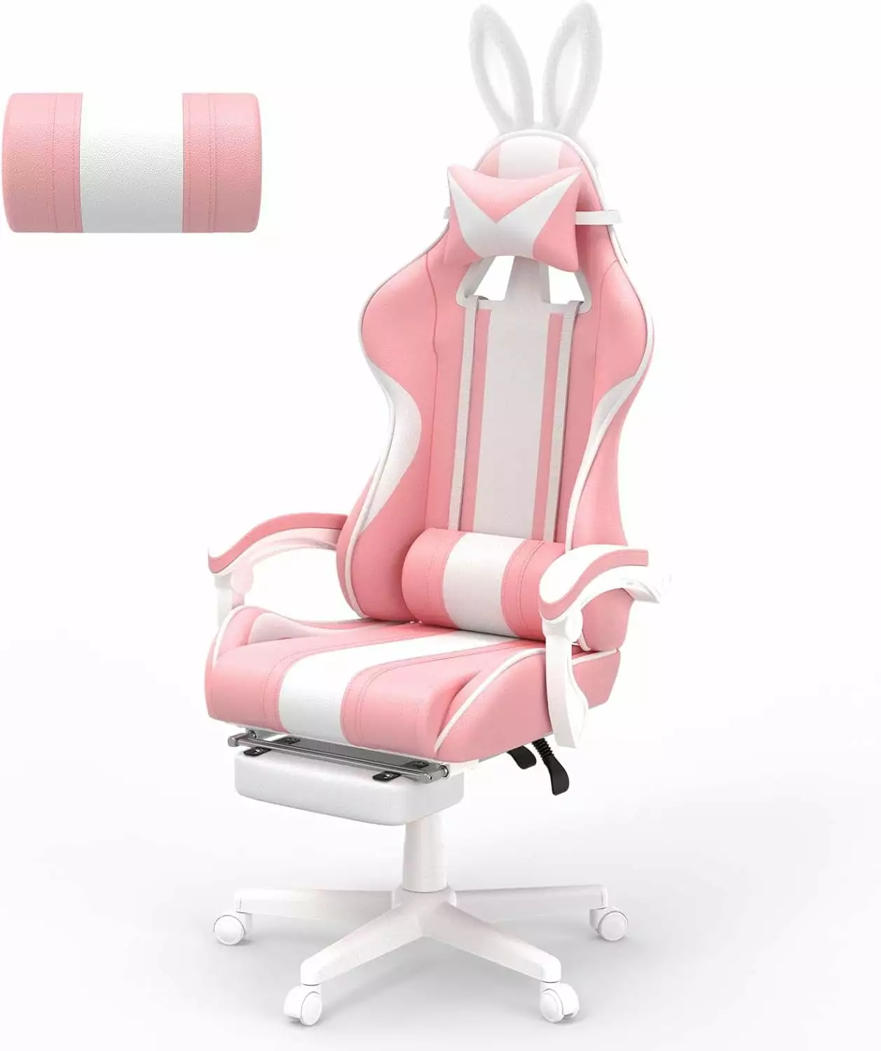Kawaii Pink Gaming Chair Bunny Ears Footrest Massage Girls Teens shinyswan
