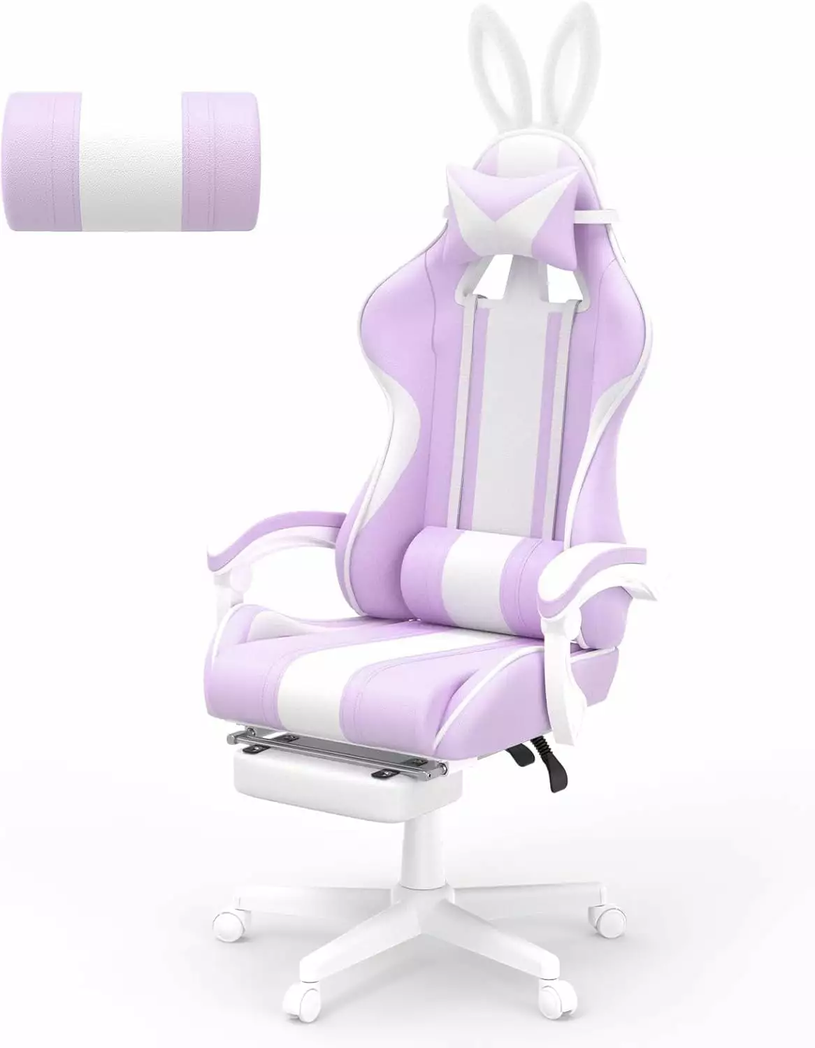 Kawaii Light Purple Gaming Chair Bunny Ears and Footrest - Ergonomic Cute Gamer Chair Girls and Teens ZHJG