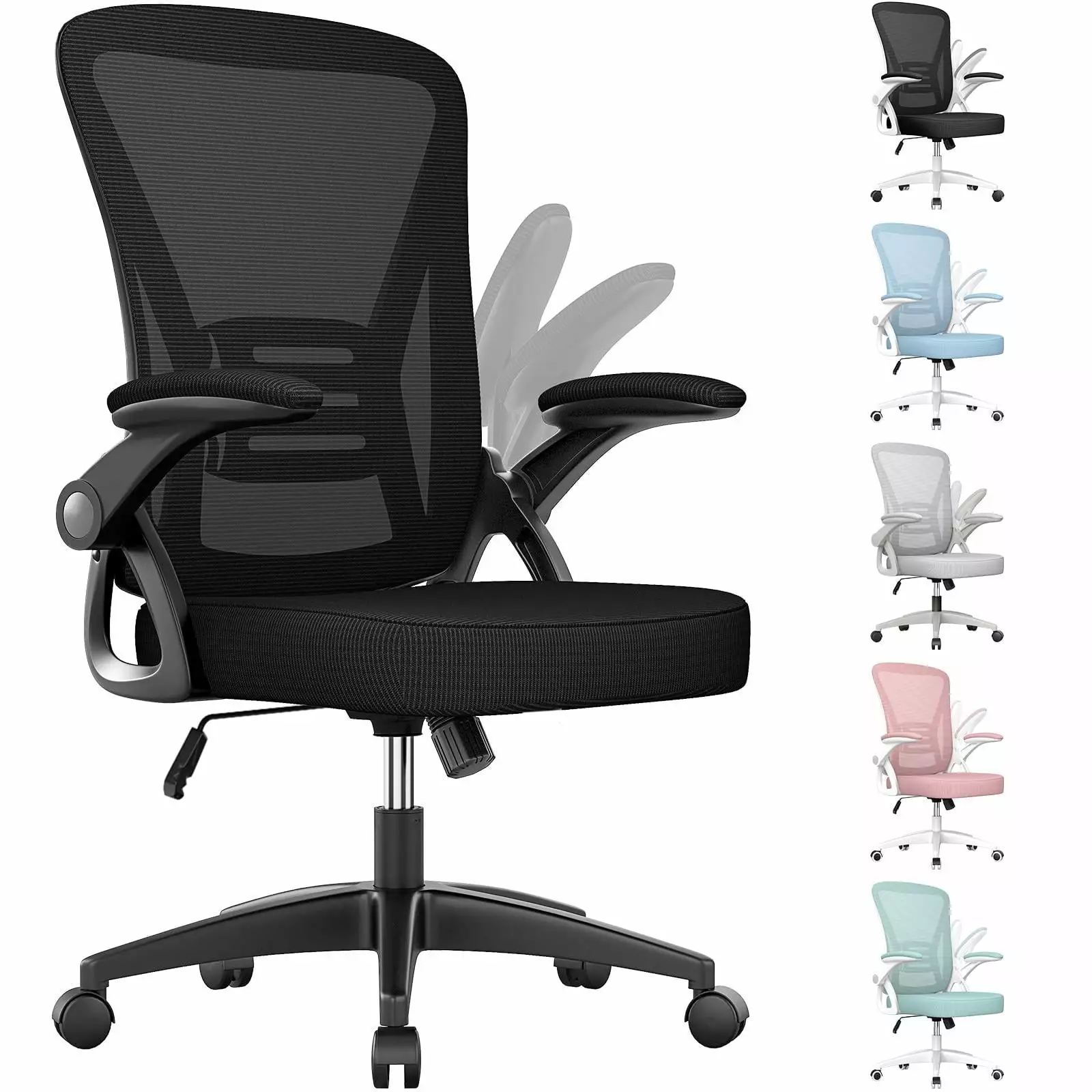 Bigzzia Ergonomic Office Chair Mid-Back Computer Chair Adjustable Height Flip-Up Arms and Lumbar Support Black