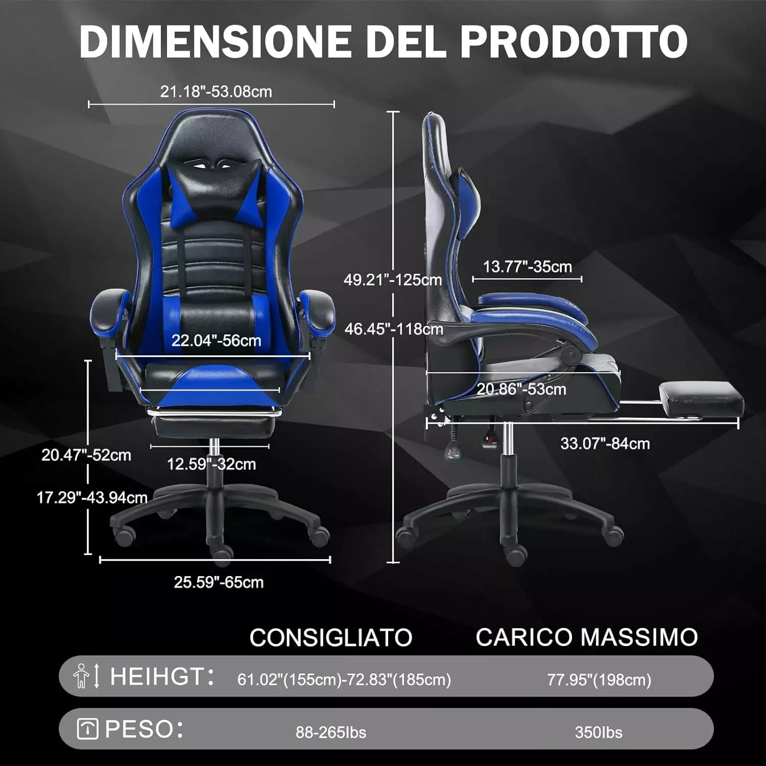 Ergonomic Gaming Chair Footrest and Lumbar Support PU Leather Video Game Chair Adults Reclining Office Gamer Chair Blue De...