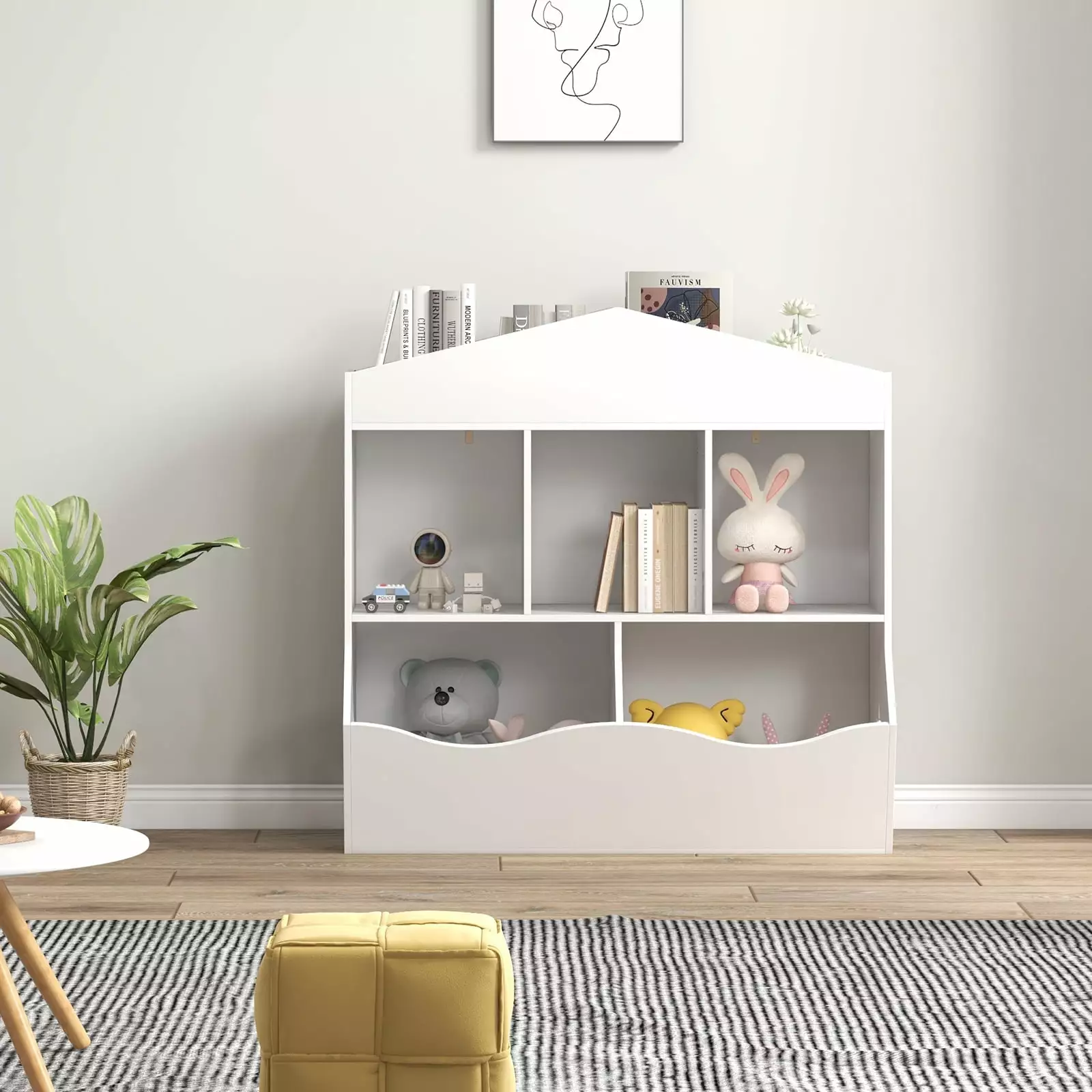 Shininglove Wooden Toy Storage Arranger Open Bookshelf White Kids Multi Shelf Cubby Play Room