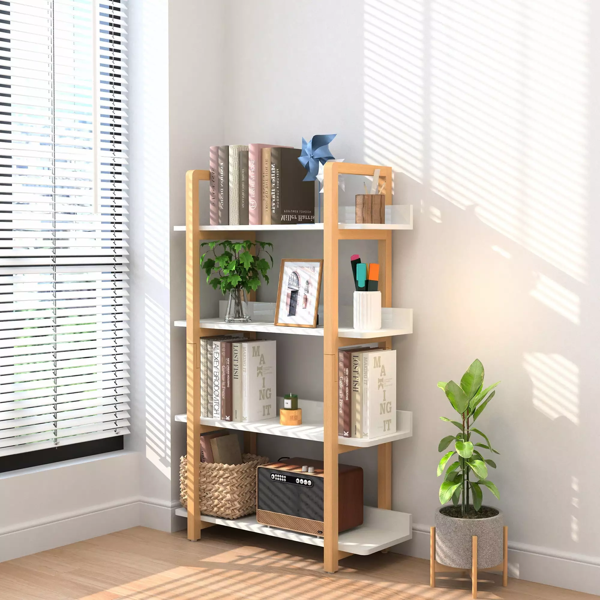 Arrangedlife 4 Tier Storage Shelves Bedroom Open Display Bookcase Etagere Bookshelf Organizedlife