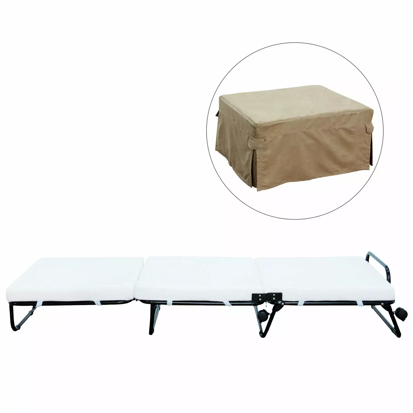HomCom Twin Size Folding Convertible Sleeper Bed Ottoman Slipcover Beige