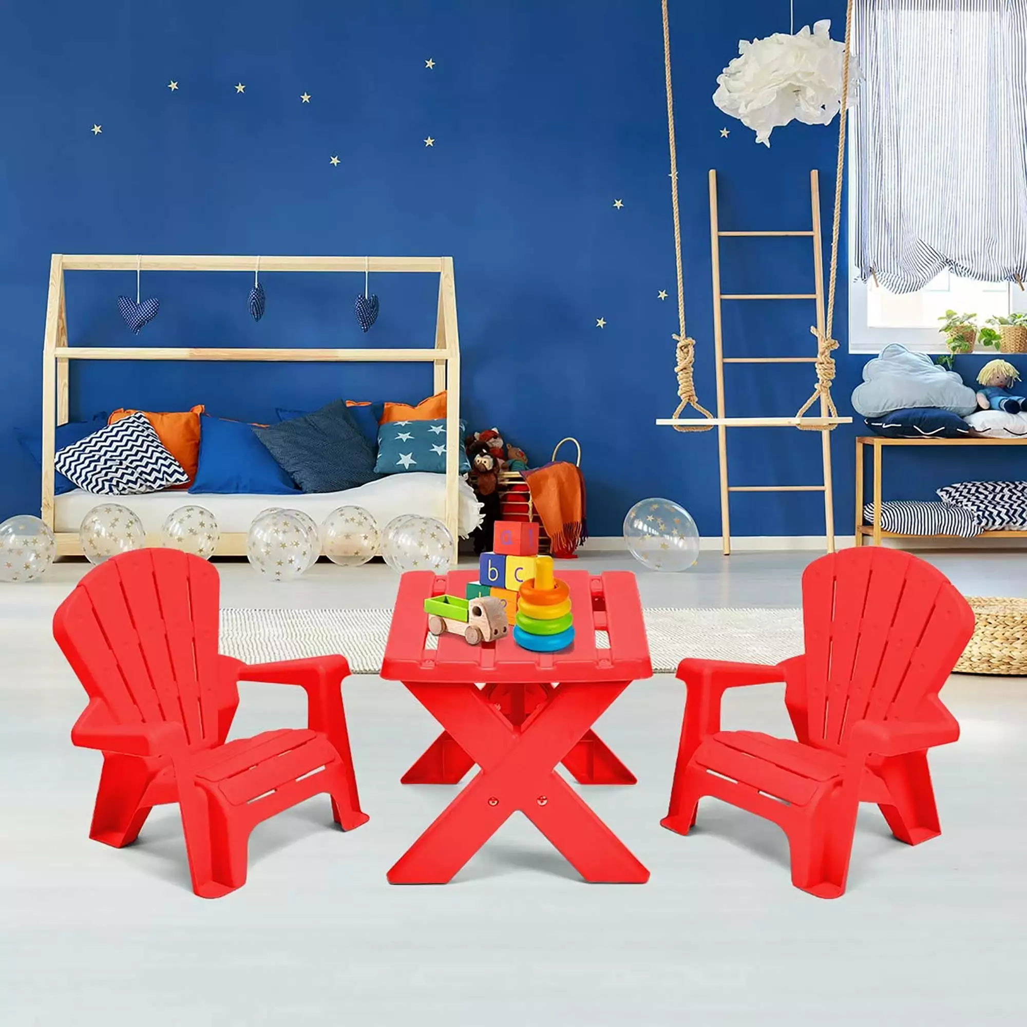 Plastic Children Kids Table & Chair Set 3-Piece Play Furniture Indoor Outdoor Red Costway