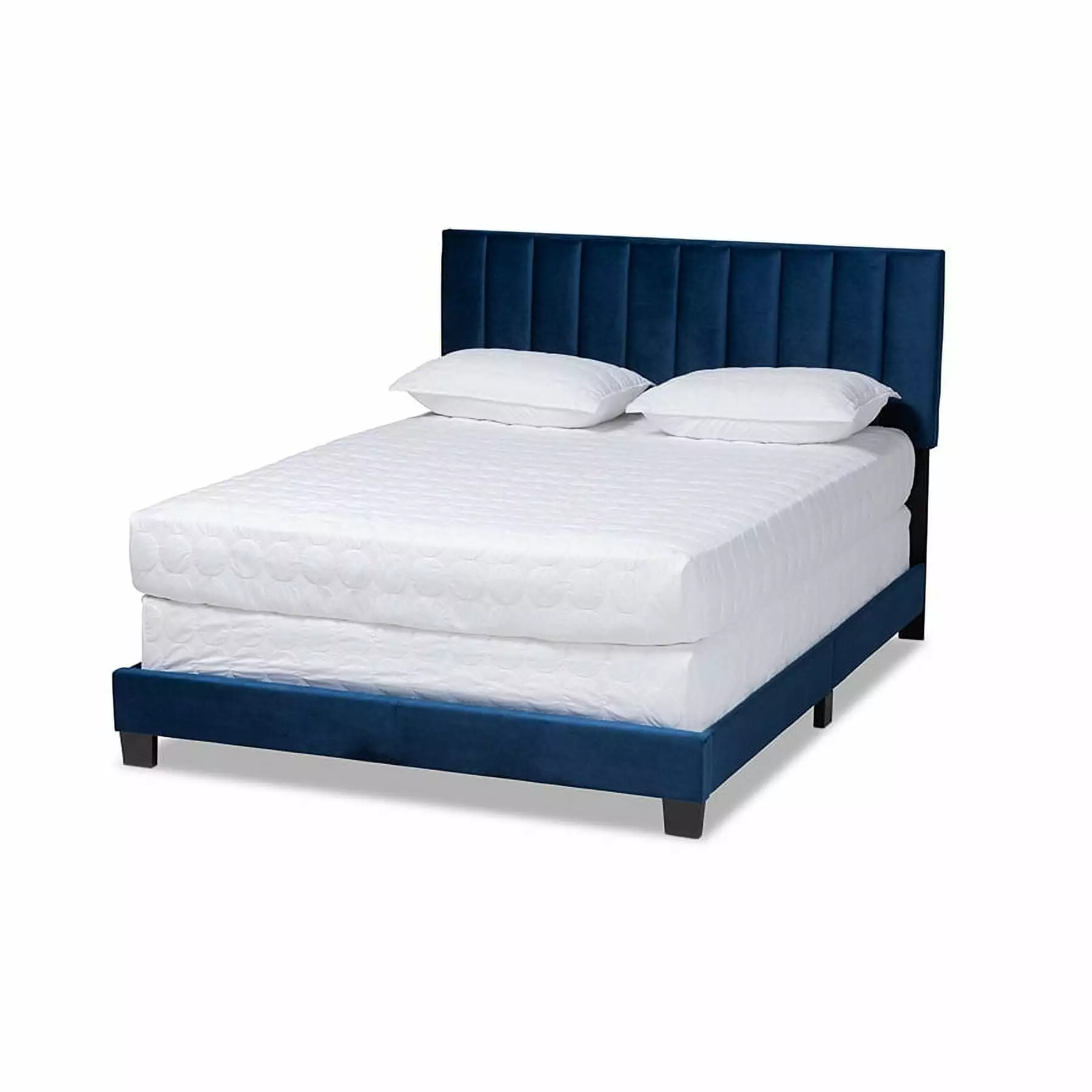 Baxton Studio Clare Full Size Navy Blue Velvet Panel Bed Tufted Headboard