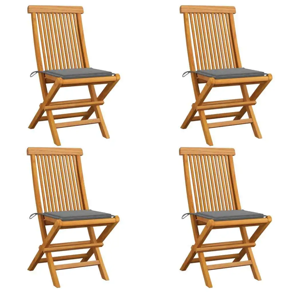 2-Piece Patio Chairs Gray Cushions Solid Teak Wood Phoenix Dropship