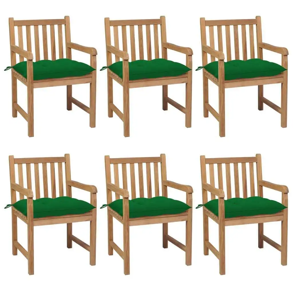 6-Piece Patio Chairs Red Cushions Solid Teak Wood Phoenix Dropship