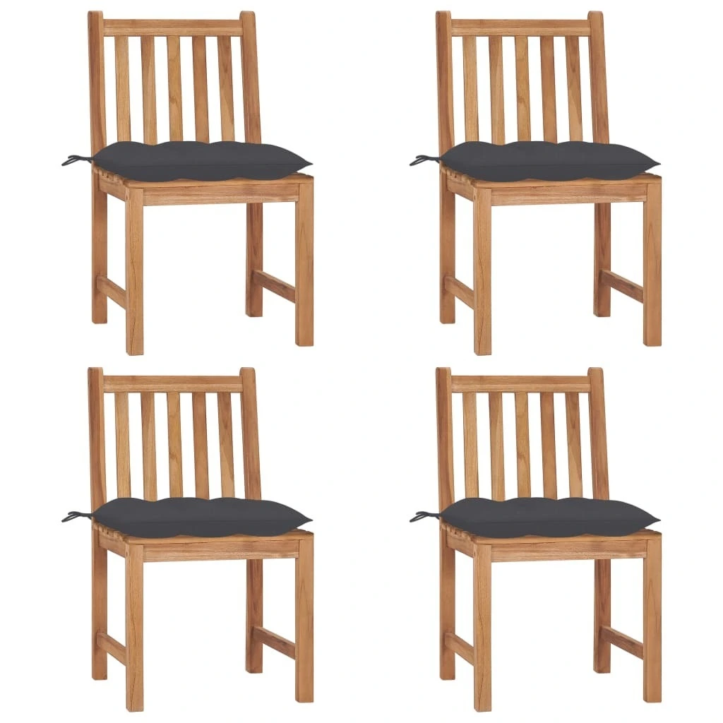 8-Piece Patio Chairs Gray Cushions Solid Teak Wood Phoenix Dropship