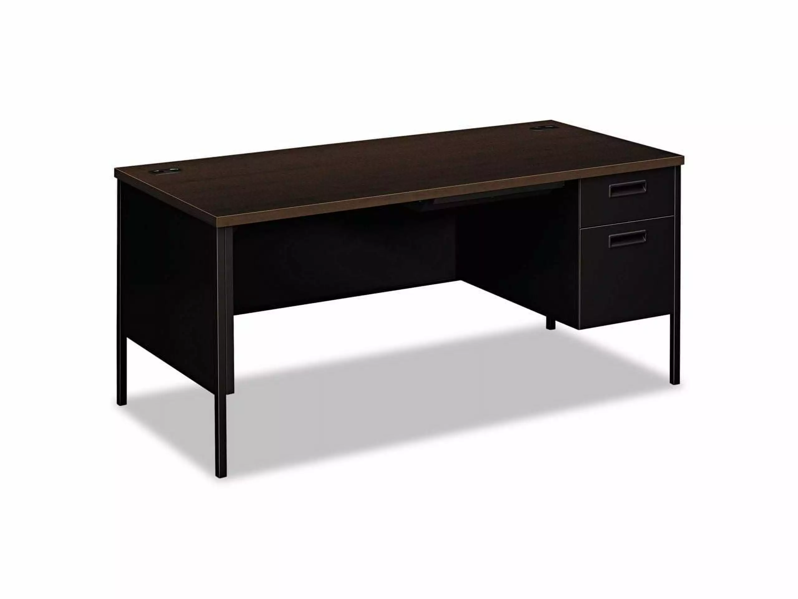 HON Metro Timeless Right Pedestal Desk 66 Inch Wide Mocha and Black