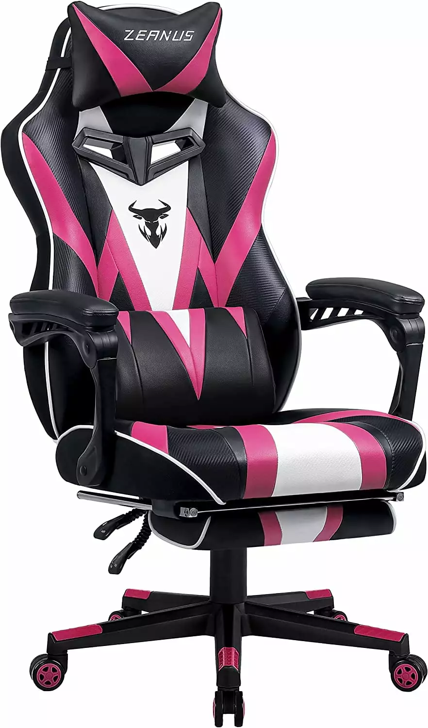 Gaming Chair Footrest Light Pink Gamer Chair Girls Reclining Computer Chair Massage High Back Desk Chair Heavy People Game...