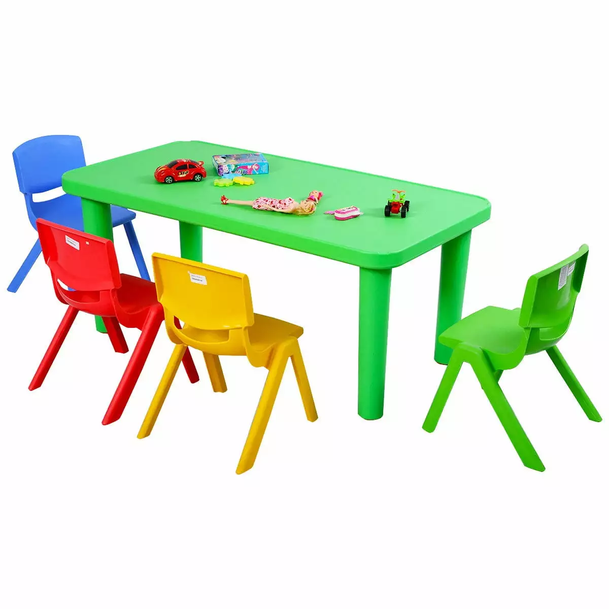 Costway Kids Plastic Table and 4 Chairs Set Colorful Play School Home Fun Furniture