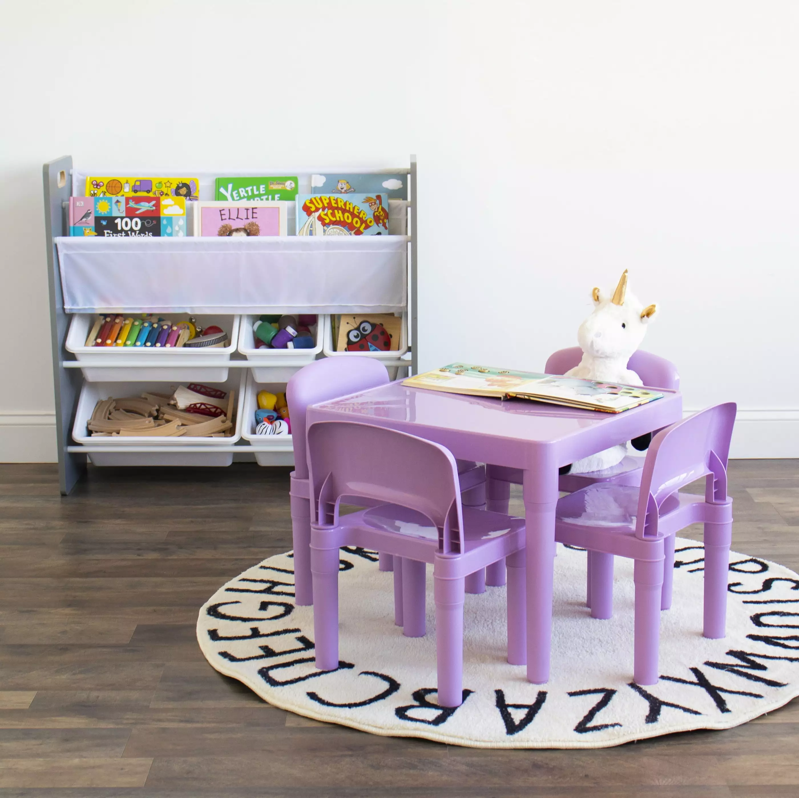 Humble Crew Quinn Kids Featherweight Plastic Table and 4 Chairs Set Purple