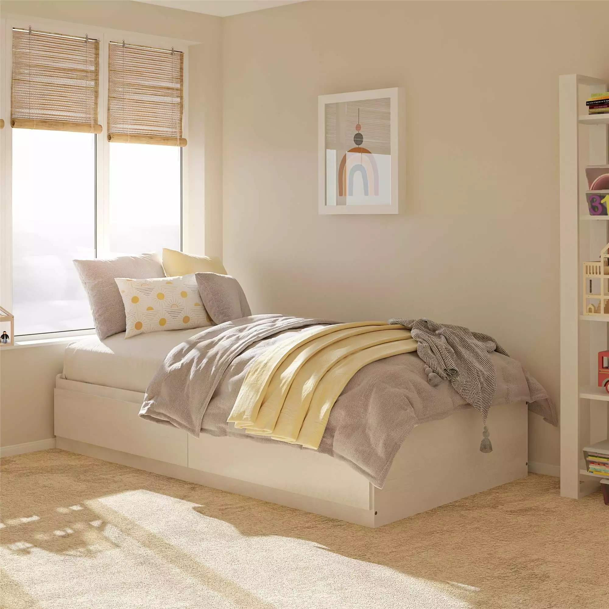 Ameriwood Home Twin Platform Bed Drawers Ivory Oak Finish