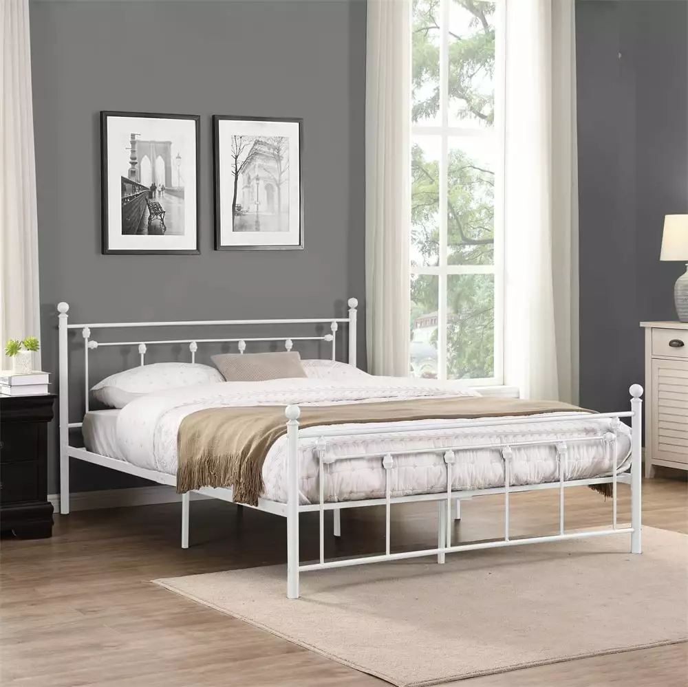 Queen Size Metal Bed Frame Headboard and Footboard Kids Toddlers and Teens Victorian Style Platform Bed Heavy Duty Mattres...