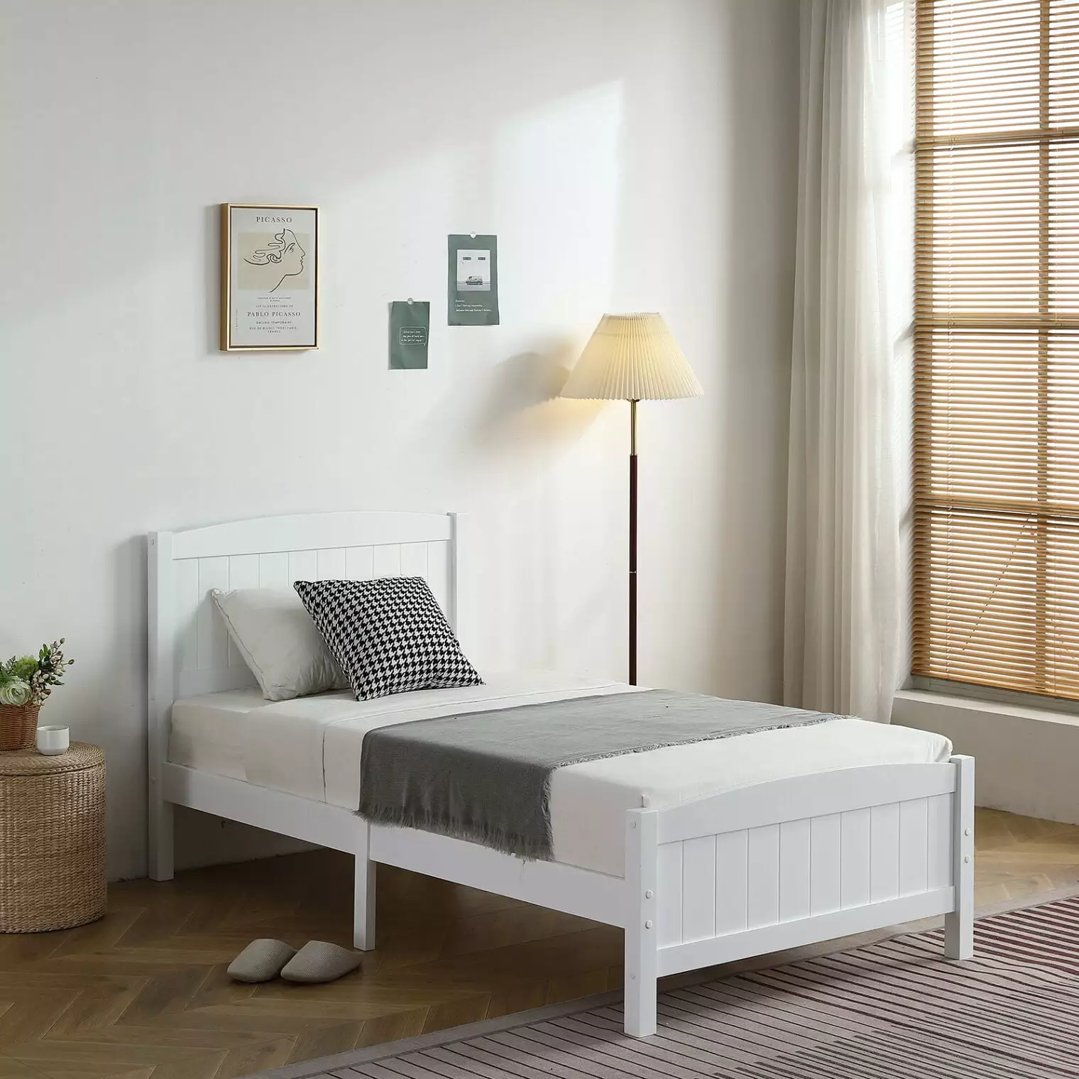 White Platform Bed Frame Under Bed Storage Twin Size Kids Teens ARCTICSCORPION