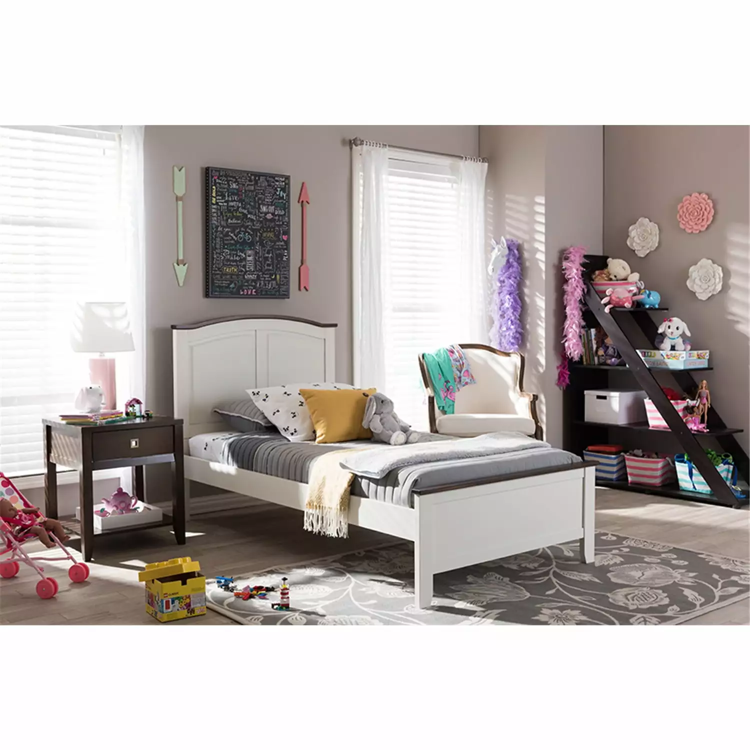 Baxton Studio Harry Timeless Butter Milk and Walnut Finishing Platform Bed Multiple Sizes