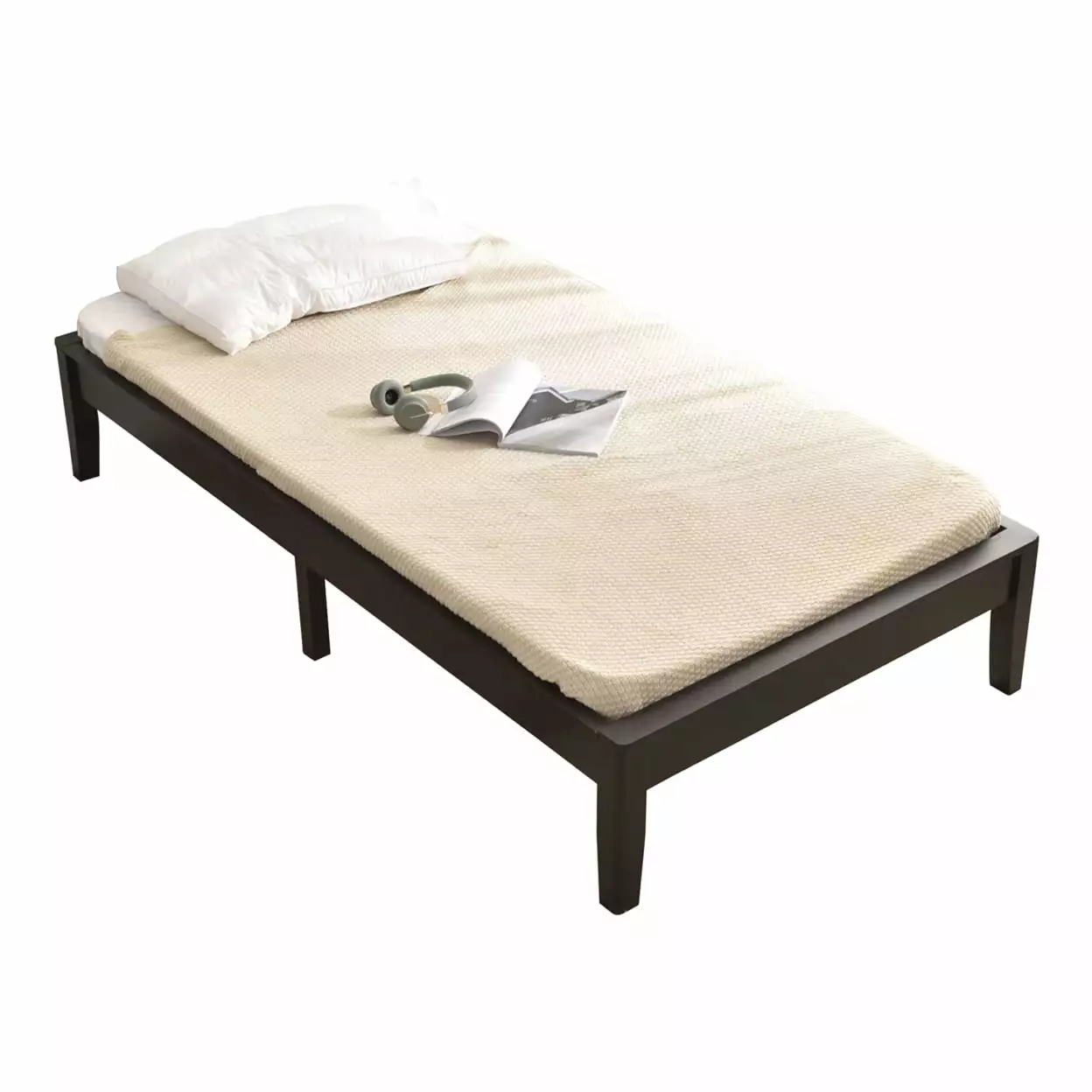 Home Bedroom Furniture Stella Solid Pine Wood Twin Platform Bed Frame Black Better Home Products
