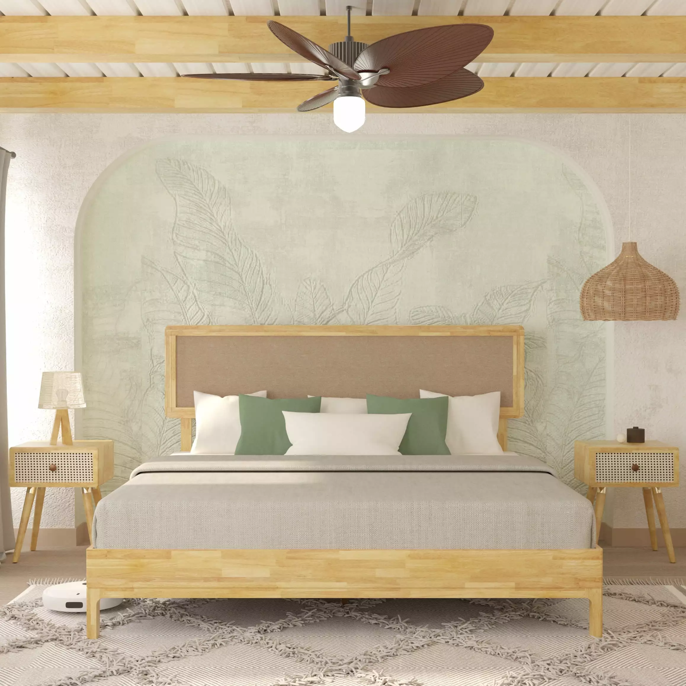 BME Grace 47 King Size Platform Bed Frame Adjustable Headboard Bohemian Solid Wood Natural