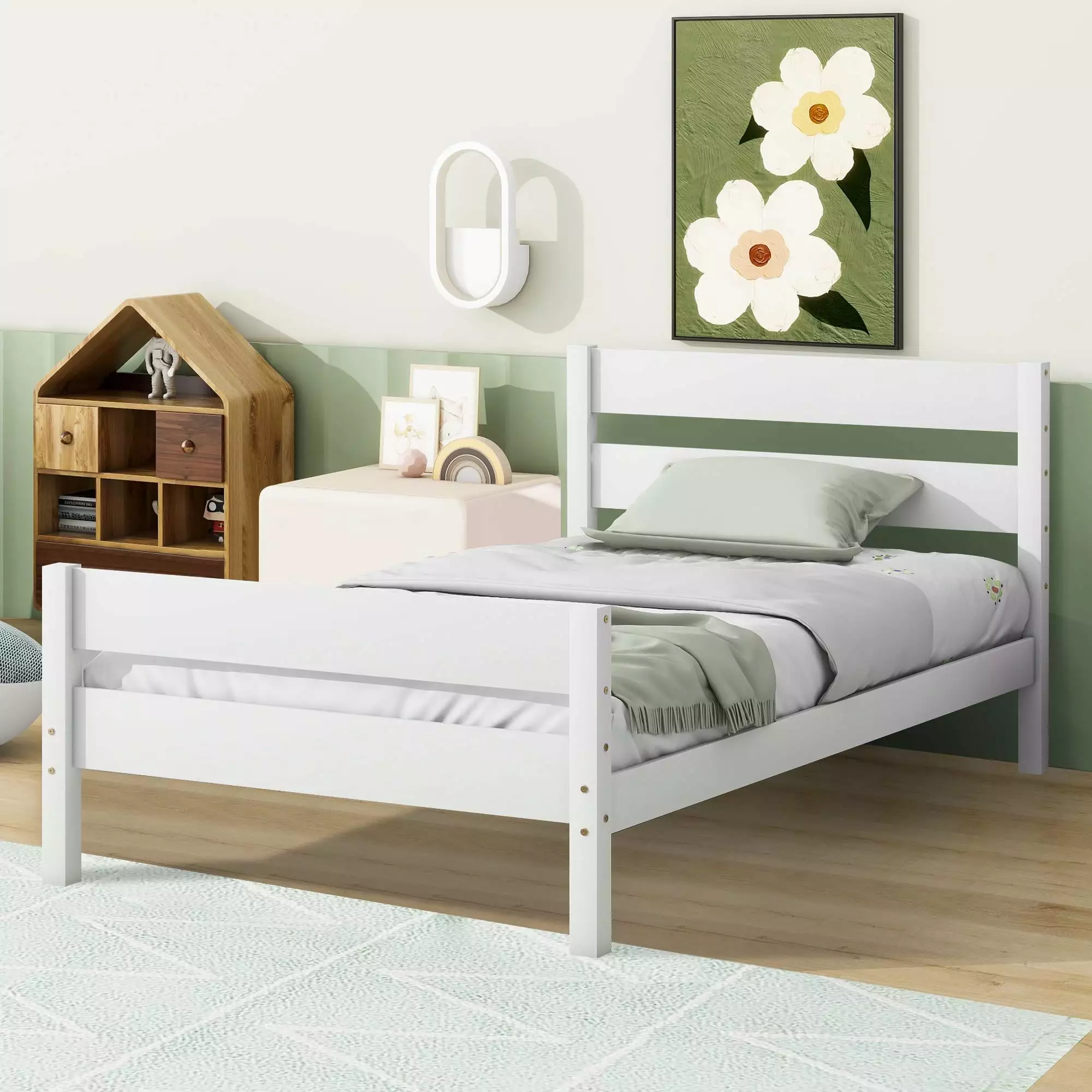 BTMWAY Twin Size Bed Frame Modern Wood Platform Bed Headboard and Footboard Strong Wooden Slats Support Heavy Duty Single ...