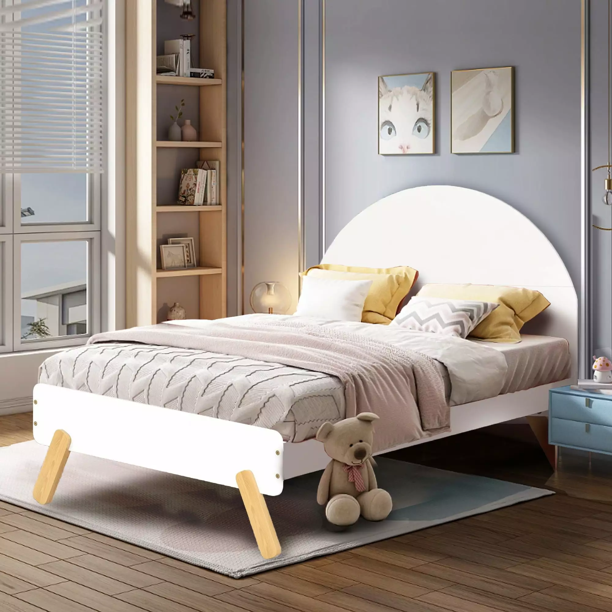 CASEMIOL Twin Bed Frames Headboard Kids Girls Boys Solid Wood Platform Bed Frame One---kind Shape No Noise No Spring Box N...