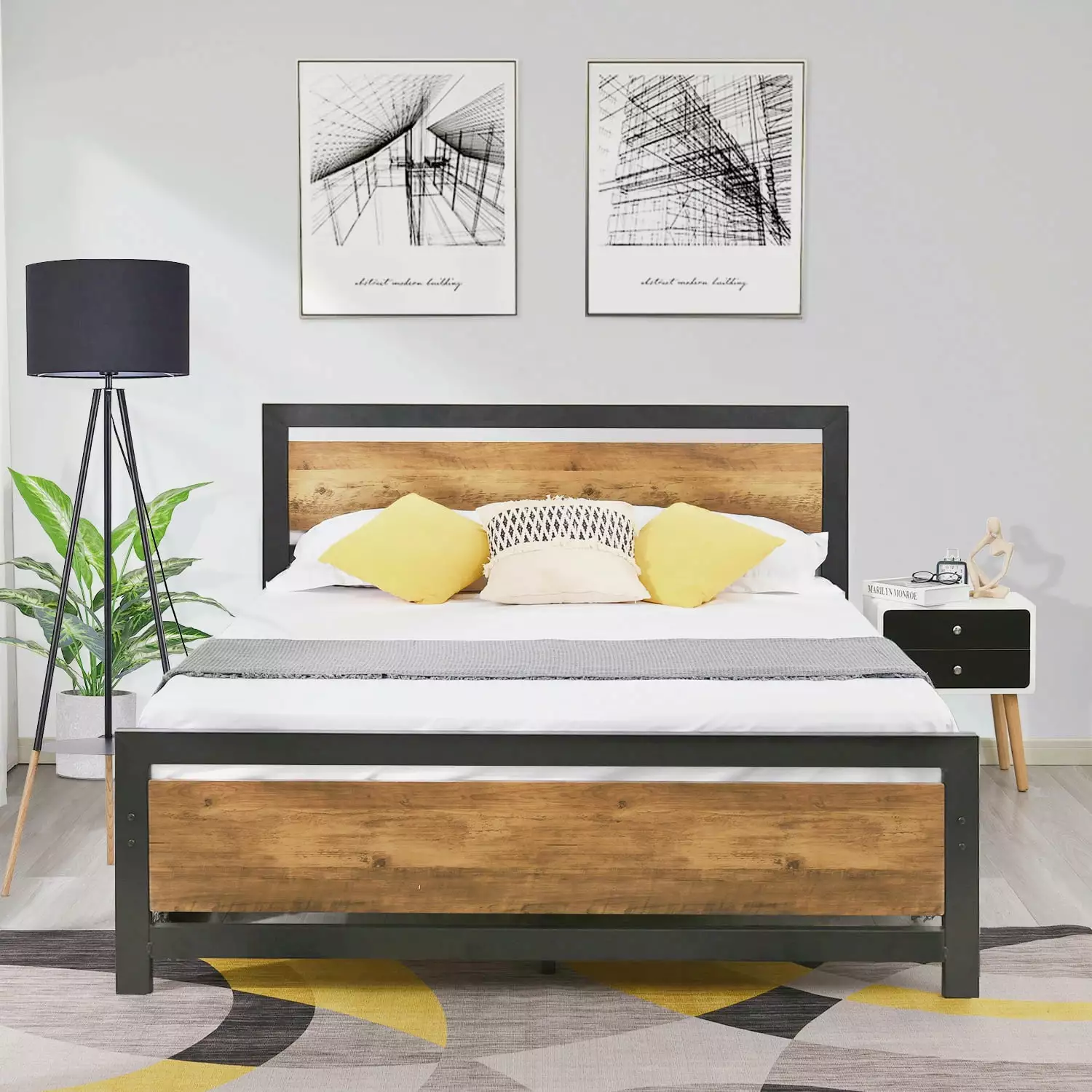 Full Bed Frame Headboard Rustic Platform Bed Wooden Footboard Full Size Mattress Foundation Country Brown Catrimown