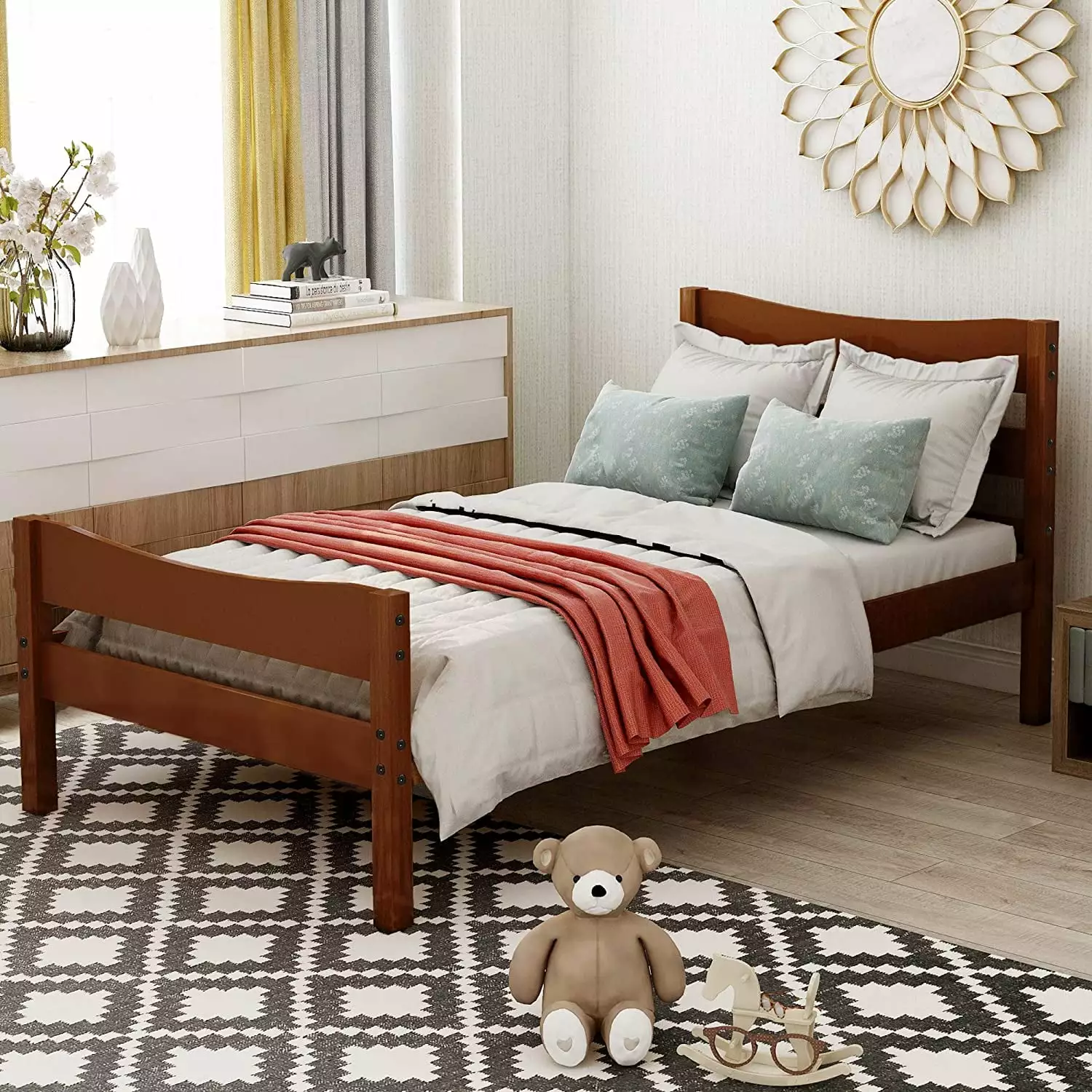 Churanty Twin Size Wood Platform Bed Headboard - Walnut Finish
