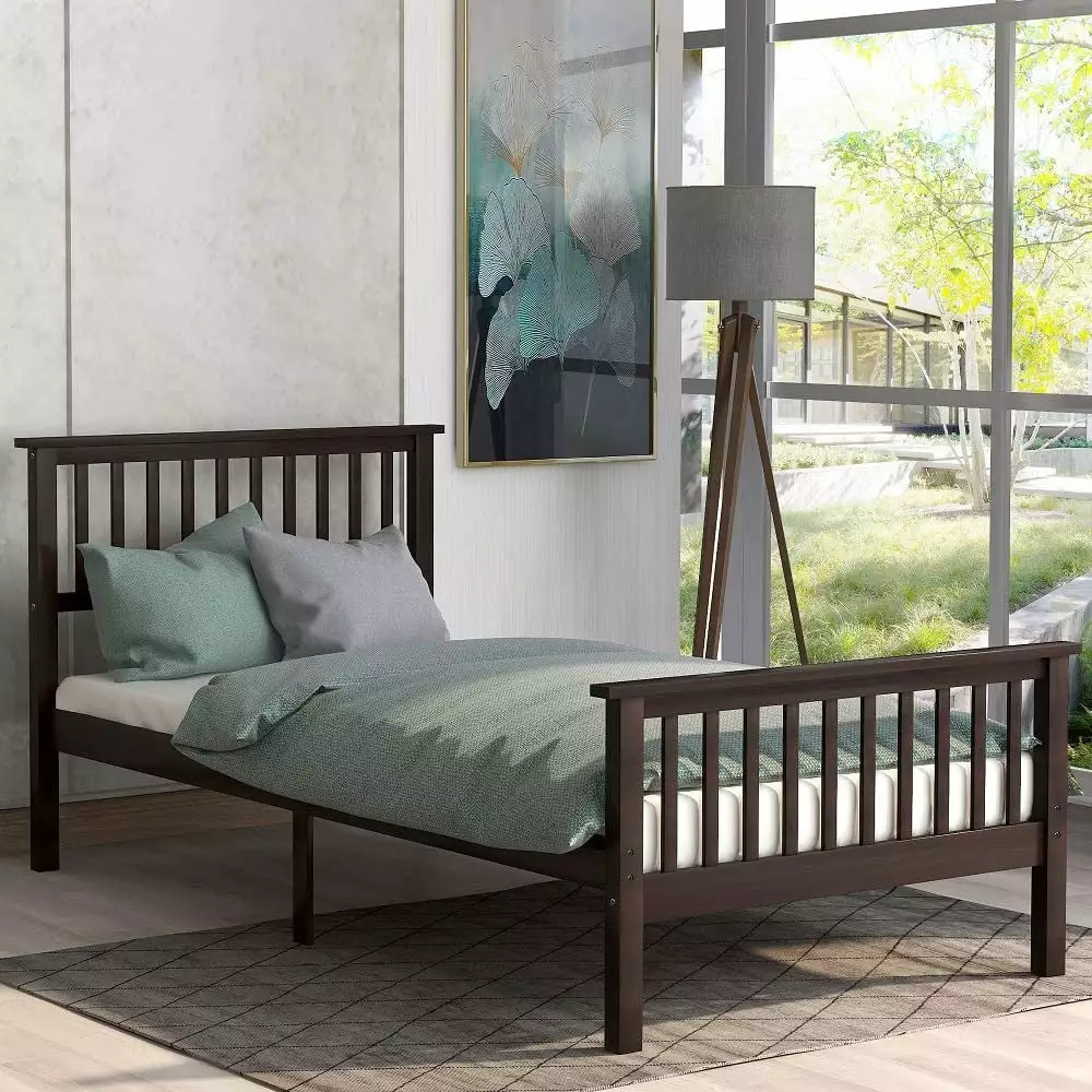 Churanty Wood Platform Bed Headboard and Footboard Espresso Finish Bedroom