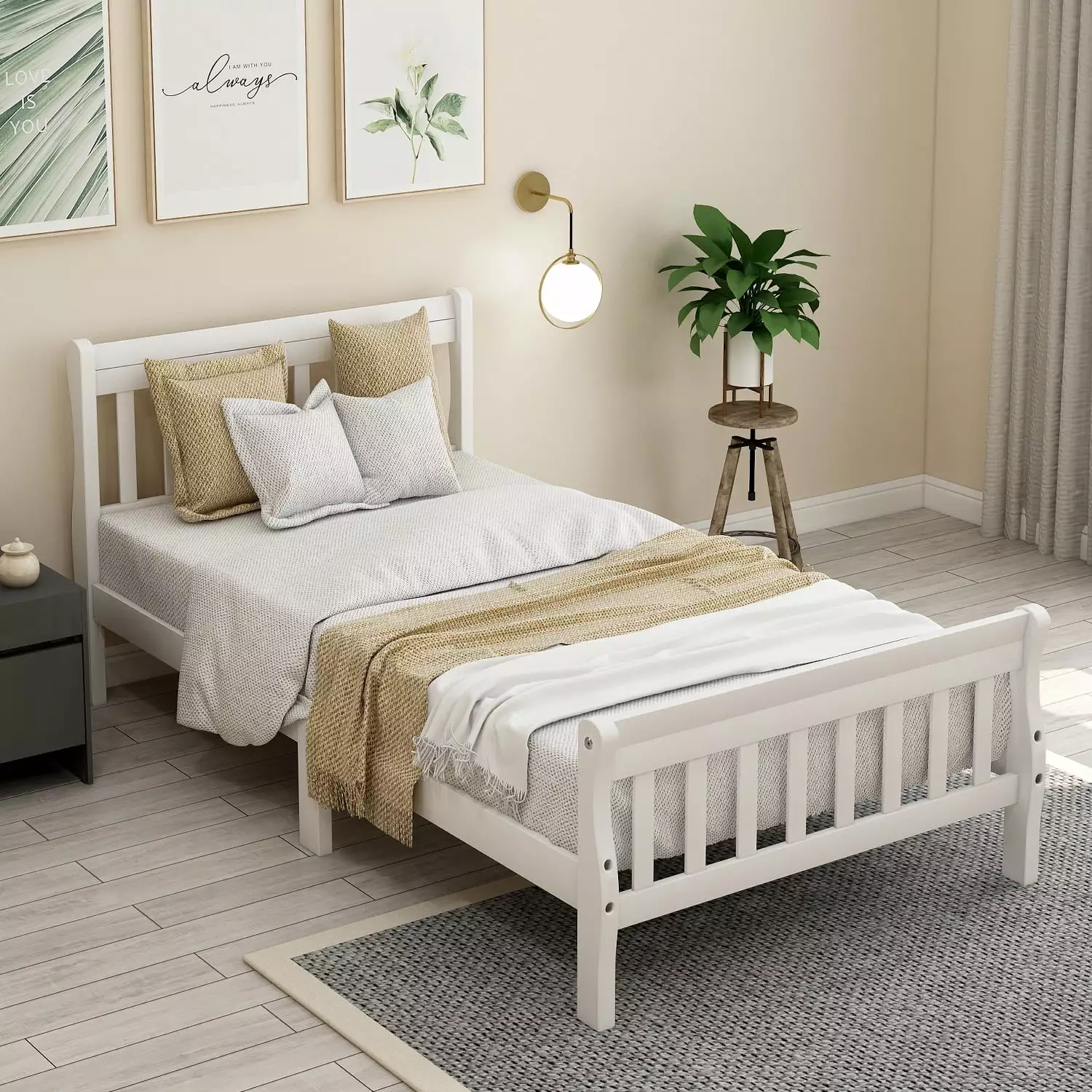 CITYLE Twin Size Platform Bed Wood Twin Platform Bed Frame Headboard and Footboard Wood Slat Support Twin Bed Kids Teens B...