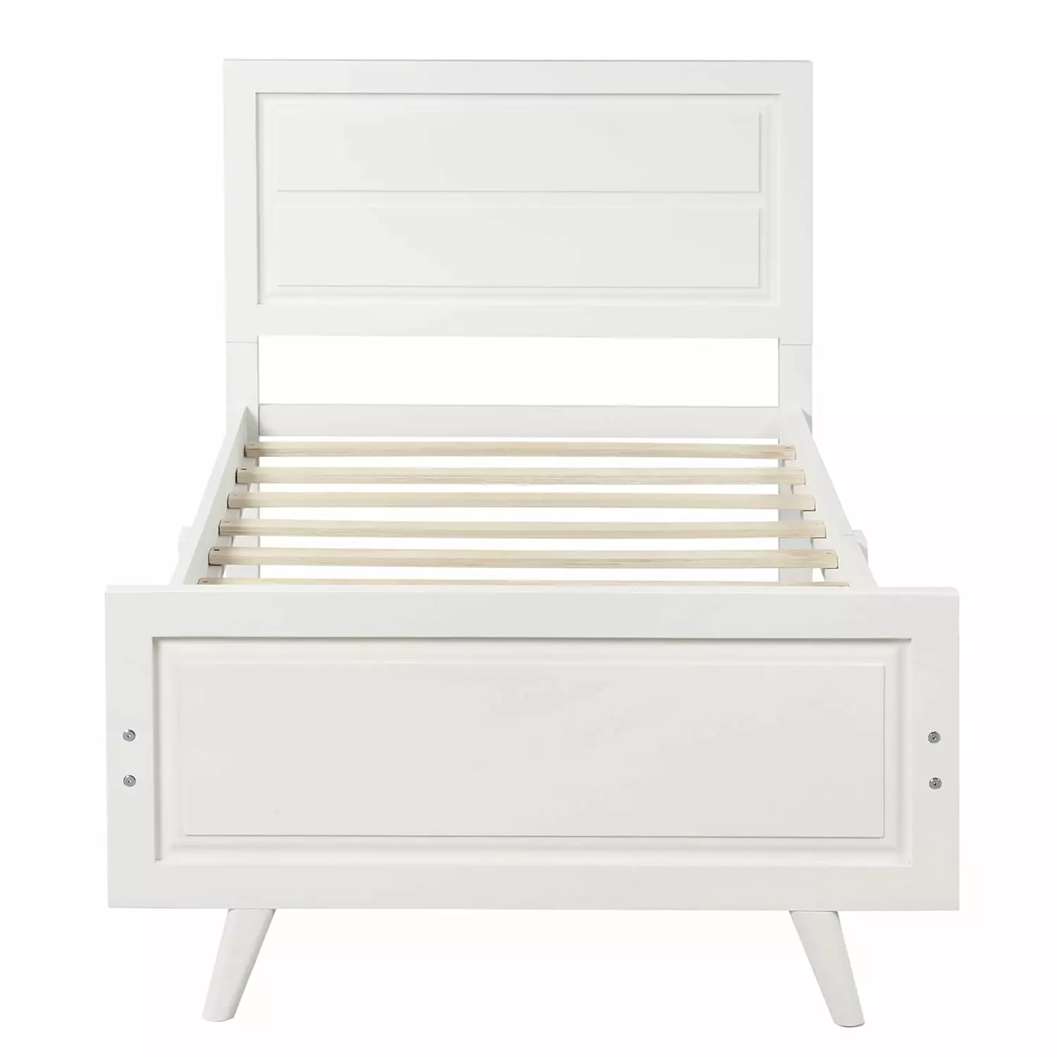 Gewnee Kids Twin Size Wooden Platform Bed Headboard and Wood Slat Support White
