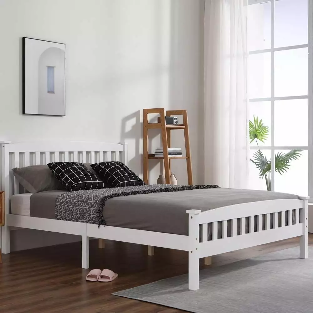 GoDecor Full Bed Frame Headboard Solid Pine Wood Platform