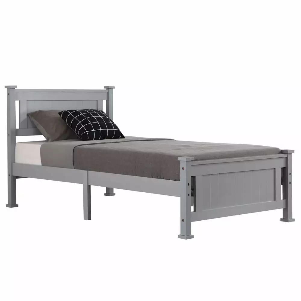 GoDecor Twin Bed Frame Wood Headboard. Solid Pine Wood Twin Bed Platform.Furniture Bedroom